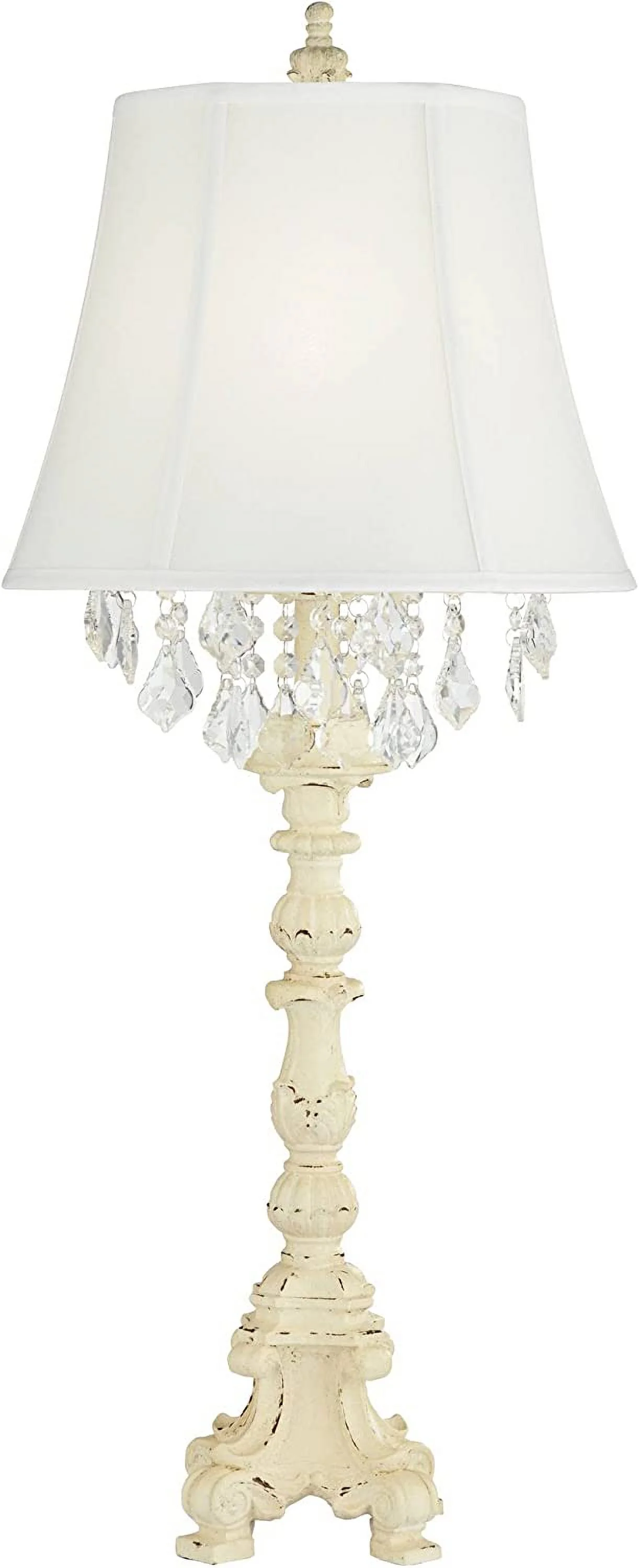 TQJKLFDY Duval 34 1/2" Tall Candlestick Large Traditional End Table Lamp French White Finish Crystal Single Living Room Bedroom Bedside Nightstand House Office Home Reading Kitchen En