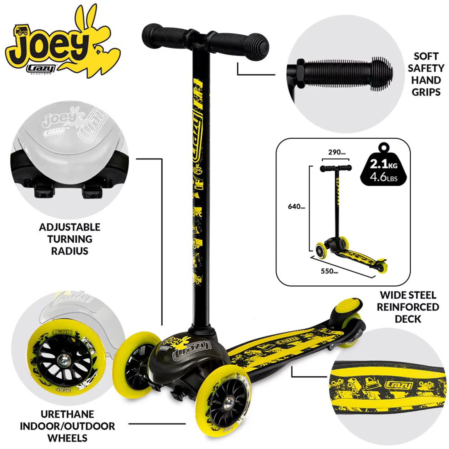 Crazy Skates Joey Kick Scooter for Kids - Includes elbow, knee and wrist protection