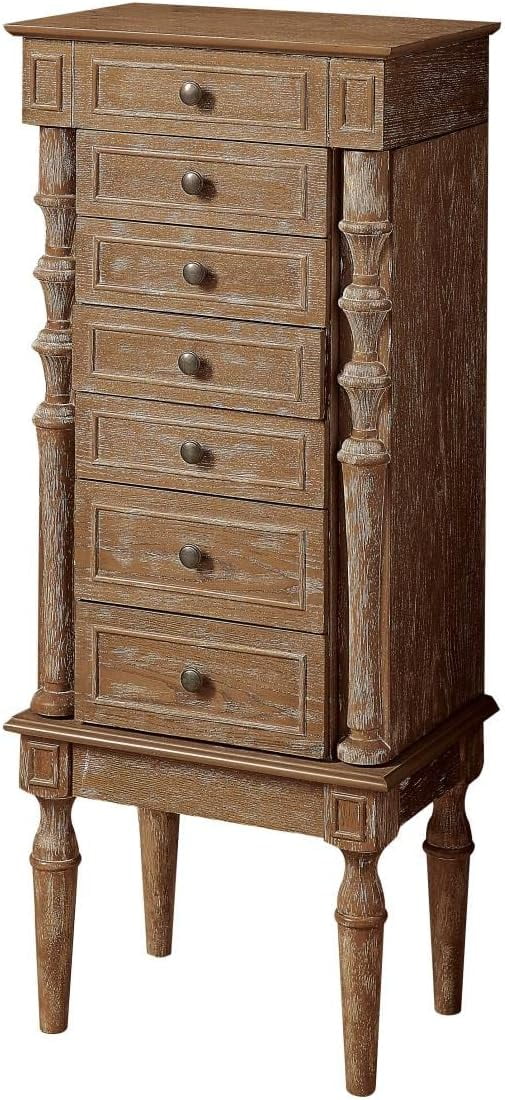 HYUN Taline Wooden 6-Drawer Jewelry Armoire with Lift Top in Weathered Oak