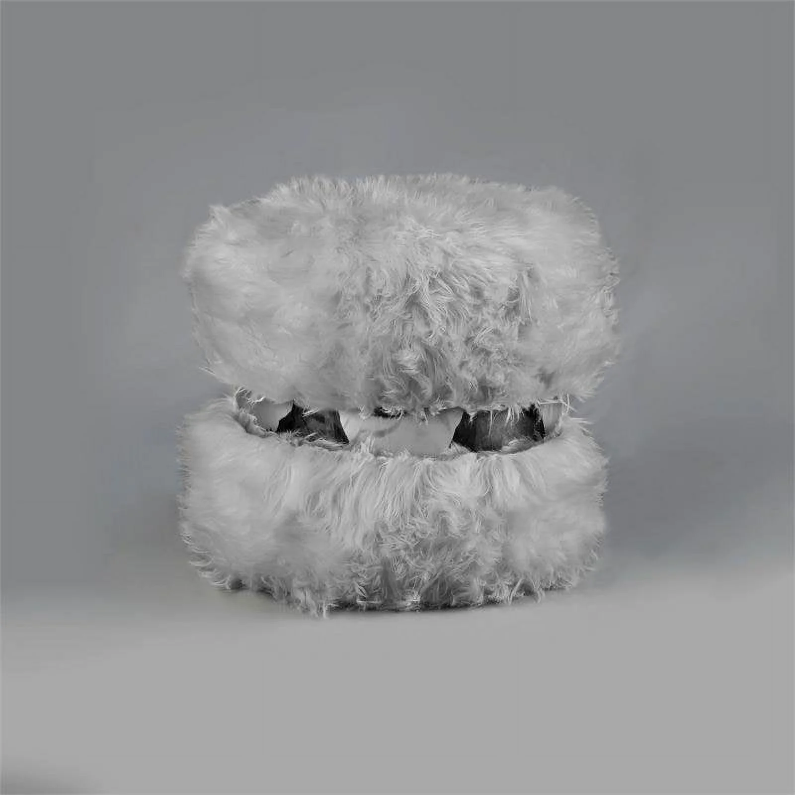 Nicole Miller NON136-04GR-UE Braydon Faux Fur Ottoman, Grey & Silver