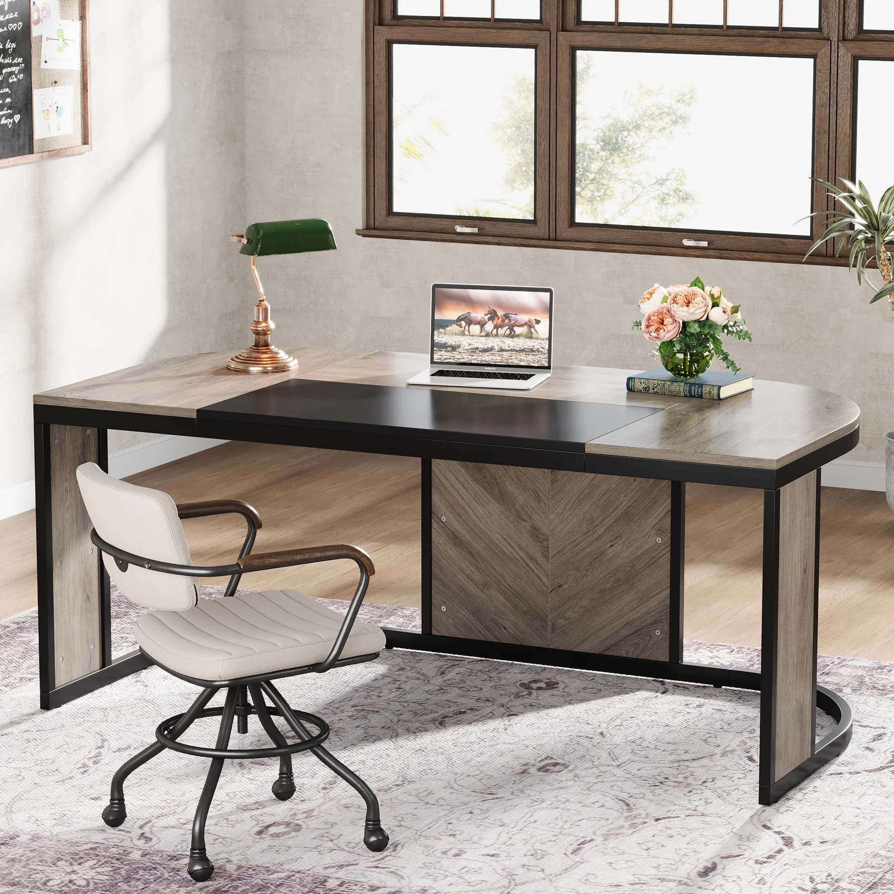 Tribesigns 63-inch Executive Desk, Large Computer Office Desk Workstation, Study Writing Table Business Furniture, Gray