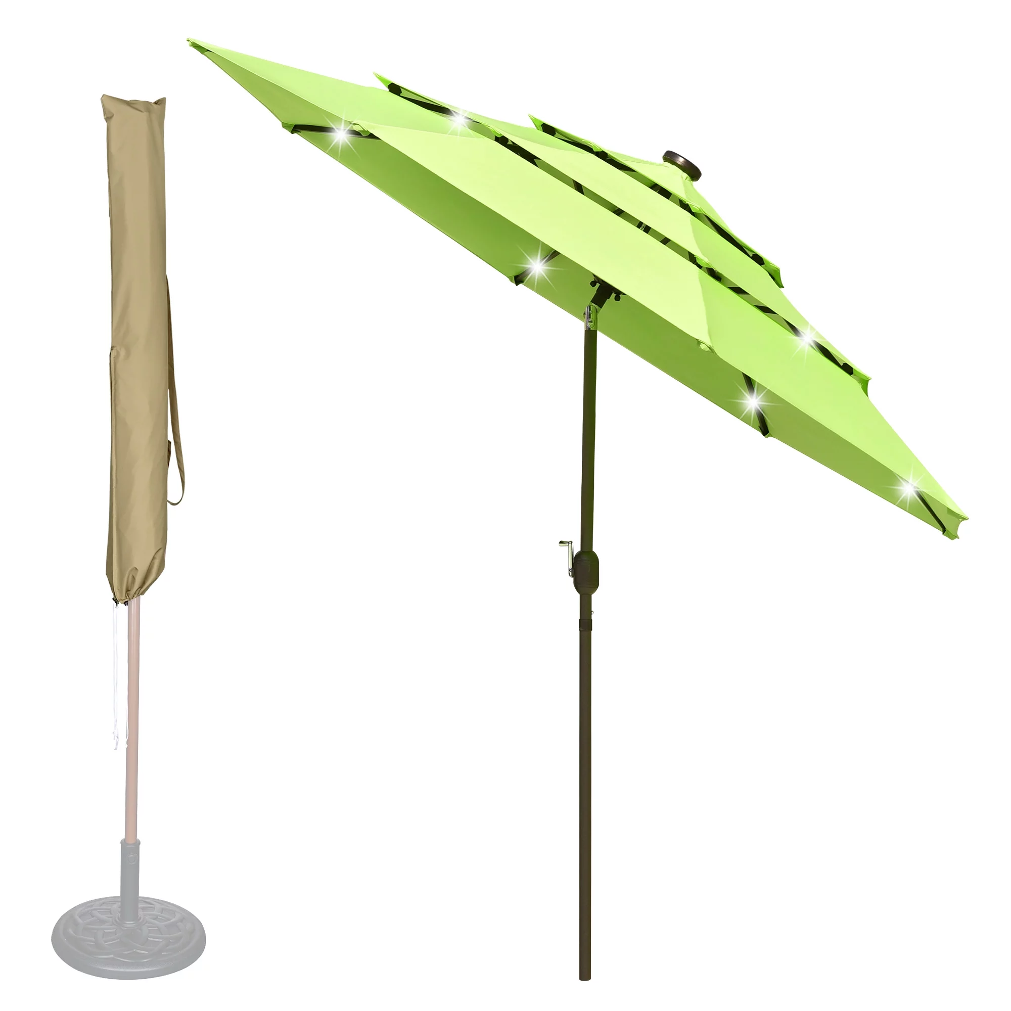 Yescom 9 Ft 3 Tier Patio Umbrella with Protective Cover Solar LED Crank & Tilt Garden
