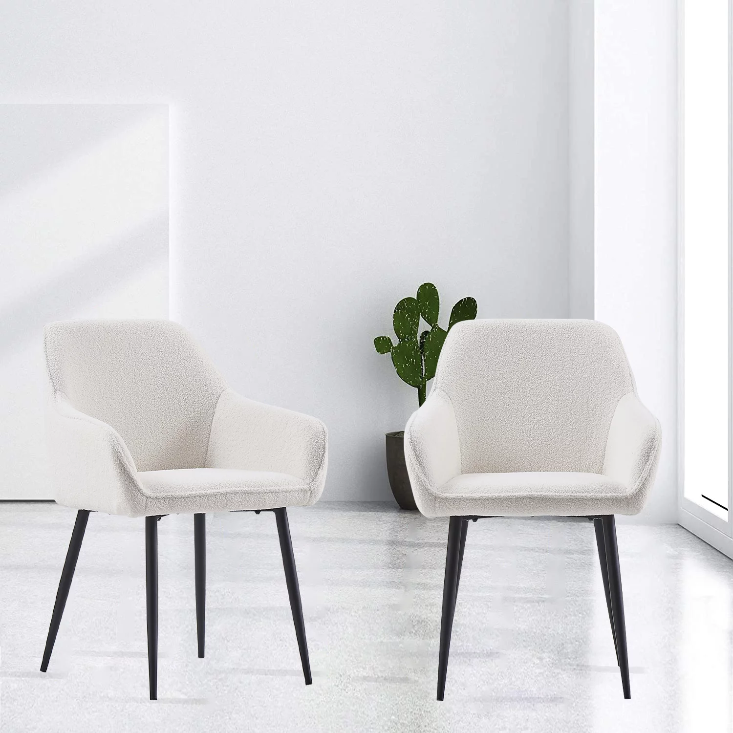 KEIVVAKN Teddy Fleece Dining Chairs Dining Room Set of 2 Armchair Upholstered Seat White