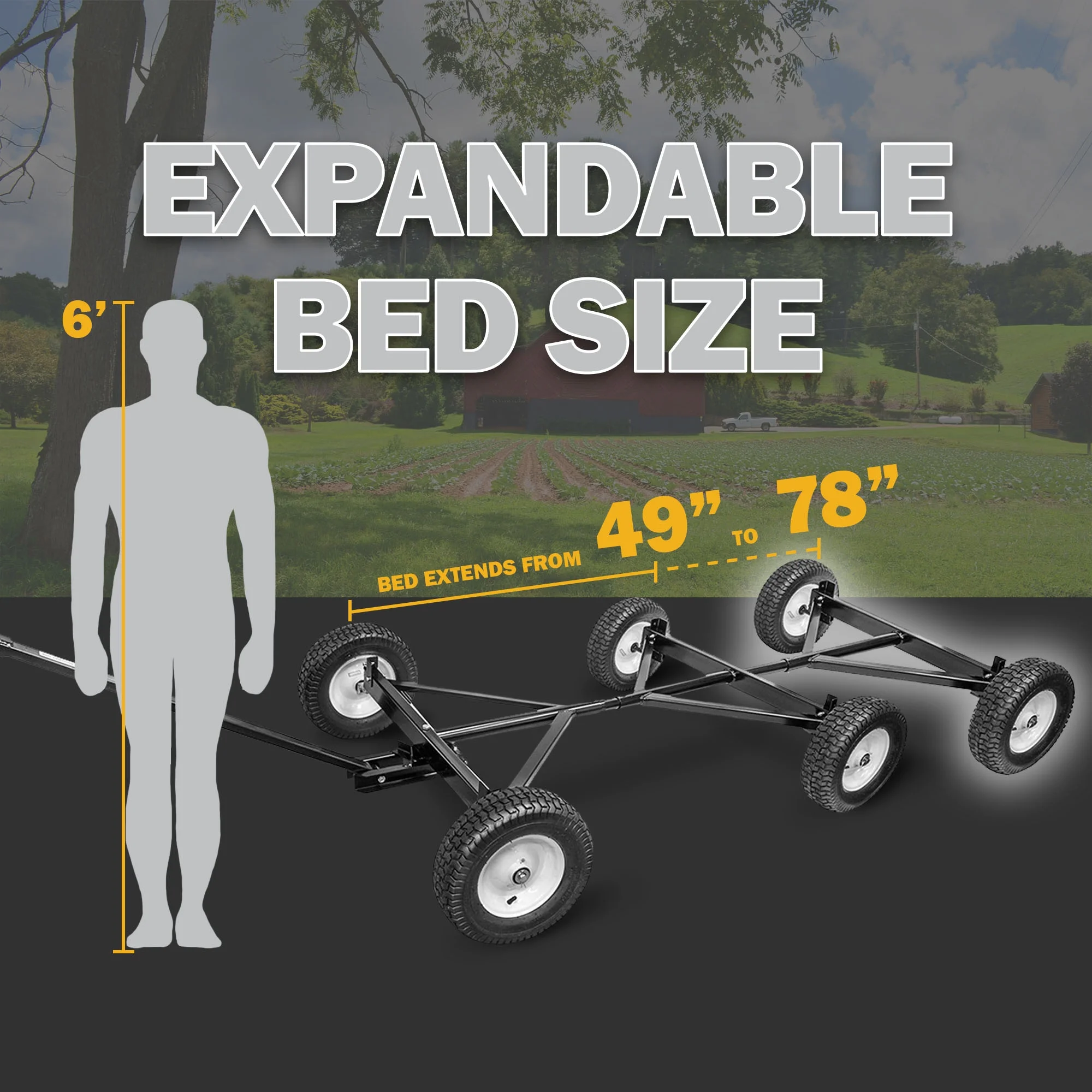 Farm Tuff Durable ATV Alloy Steel Utility Wagon with Flat-Free Tires, Black, 2200lb Capacity