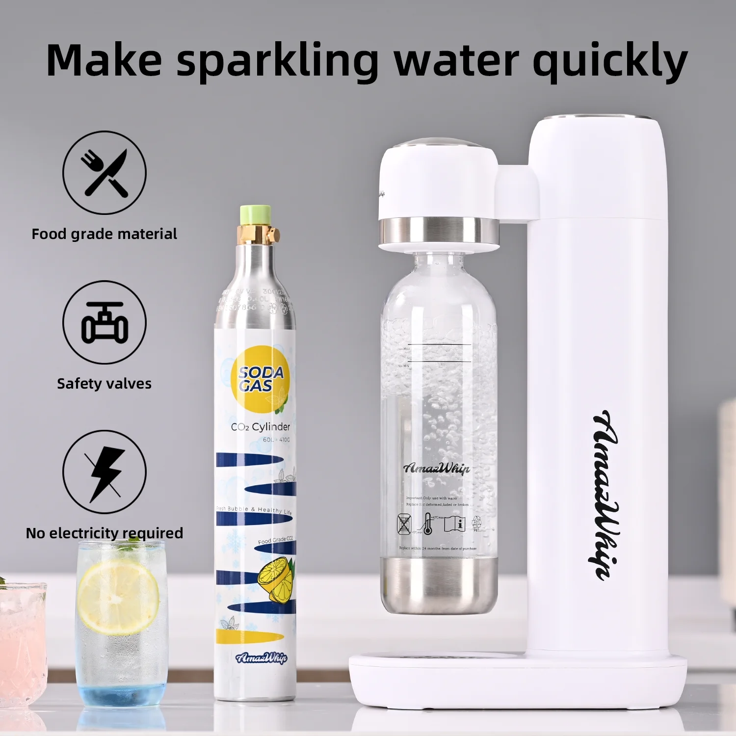 AmazWhip 60L Thread Exchange Carbonitor Cylinder, 14.5 Oz Soda Water Maker CO2 Gas Cylinder, Fully Charged Carbon Dioxide Cylinder(2 Canisters)