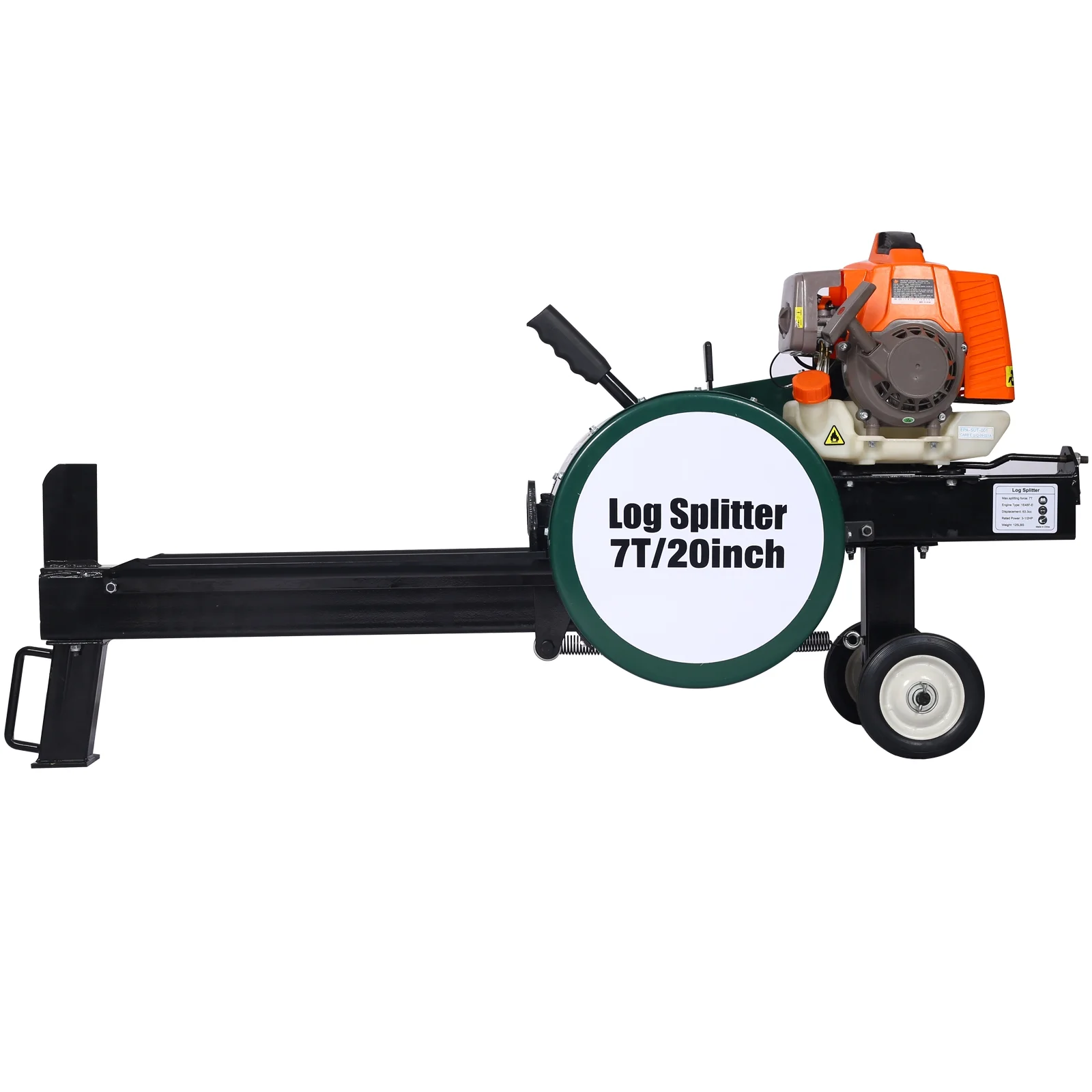 Dcenta Double Flywheel Electric Log Splitter 7-Ton Compact Horizontal Gas Log Splitter with Auto Return 20in,portable 63cc engine firewood splitting forestry harvesting