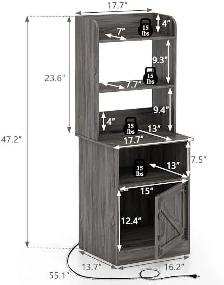 JDZHAPPYLIFE Tall Nightstand   Night Stands with Bookshelf & Charging Station  USB Ports & 3-Level Adjustable Open Bookshelf  Side End Table w/ for Home  Office  Light Grey