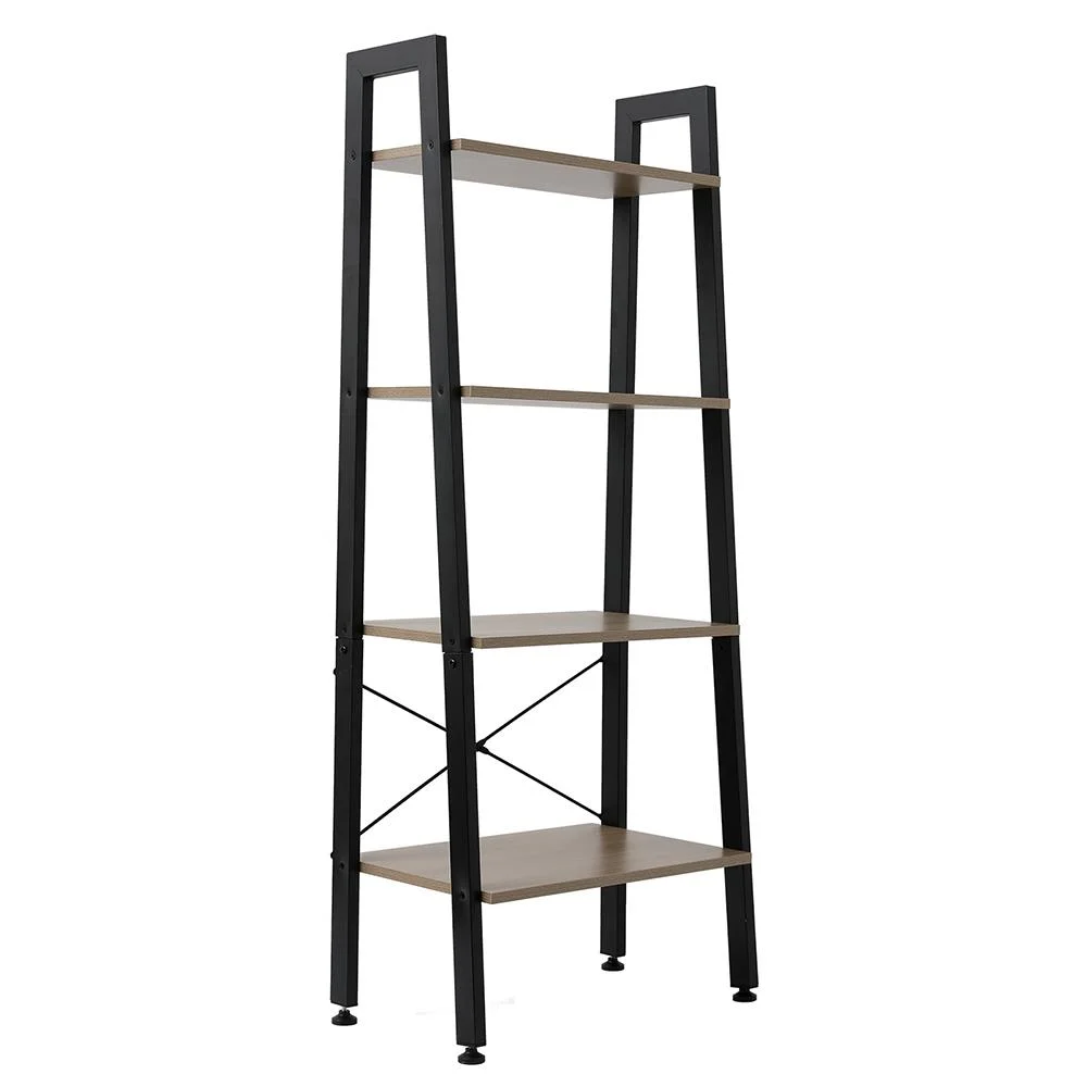 Ktaxon Bookshelf, 4-Tier Modern Ladder Shelf with Metal Frame for Bedroom, Living Room and Home Office, Brown