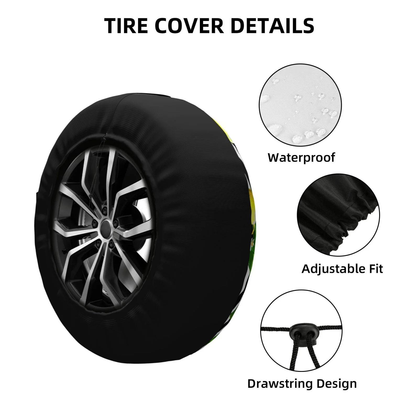 Easygdp Lemons On Striped Wheel Sun Guard, Spare Tire Cover,Universal Trailer Suv Truck Camper Travel,Easy To Install And Remove -14 Inch