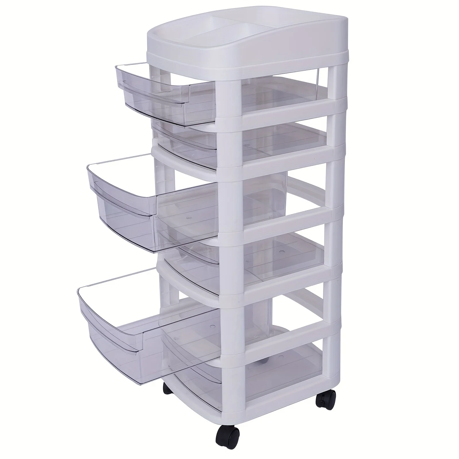 6 White Drawer Plastic Storage Rolling Cart Organizer Cabinet Trolley Wheels Design for Kitchen Bathroom Bedroom Dorm Classroom Laundry Room