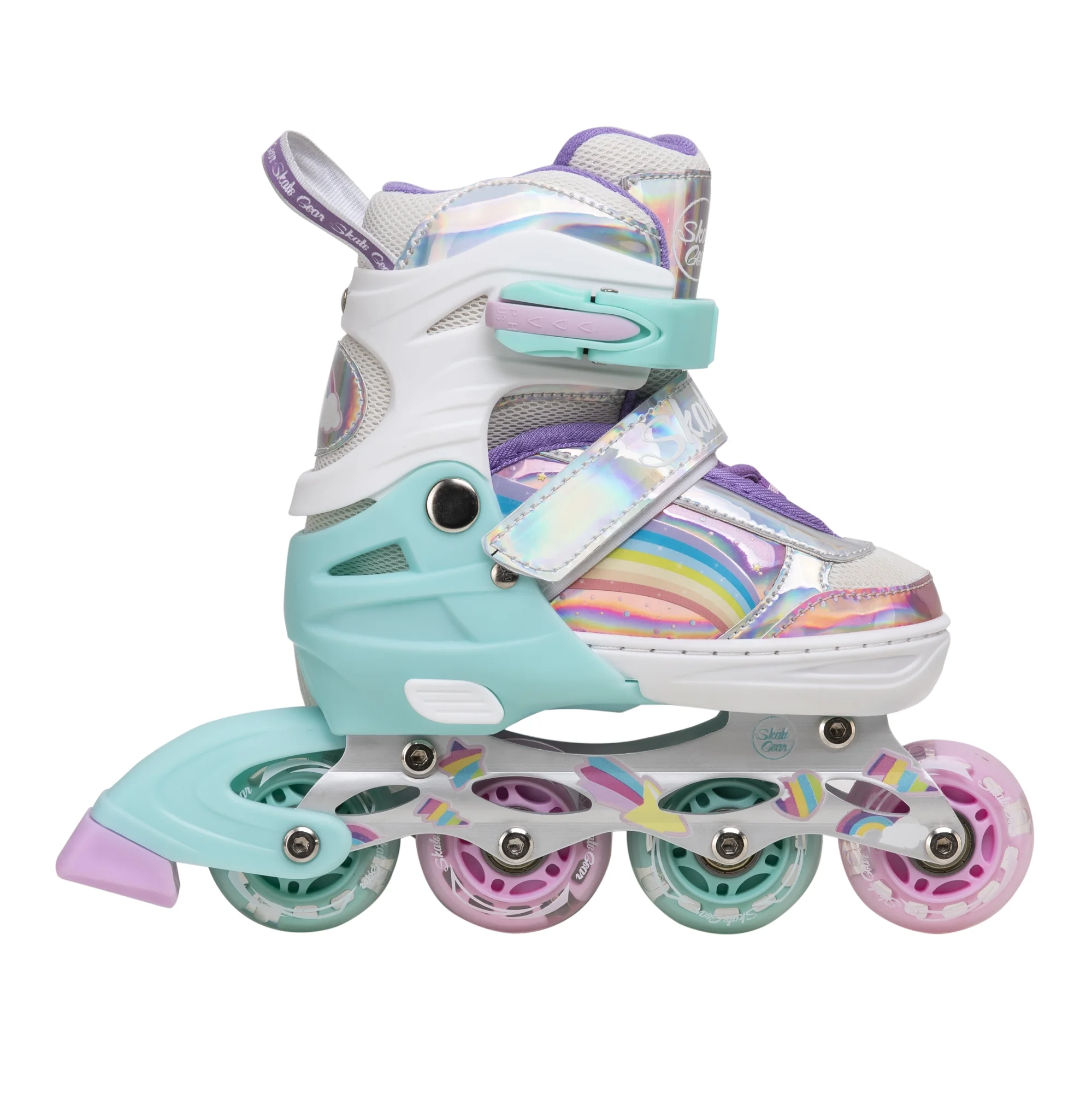 Skate Gear Rainbow Adjustable Light up Inline/Quad Roller Skates for Girls and Boys (Pink - Inline, Medium)