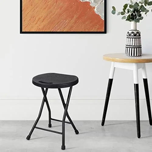 Folding Stool  550lbs Capacity Foldable Stool with Handle  Portable Stools for Adults Heavy Duty   Outdoor/Indoor  18 inch Collapsible Stool for Camping Home(Set of 1  Black)