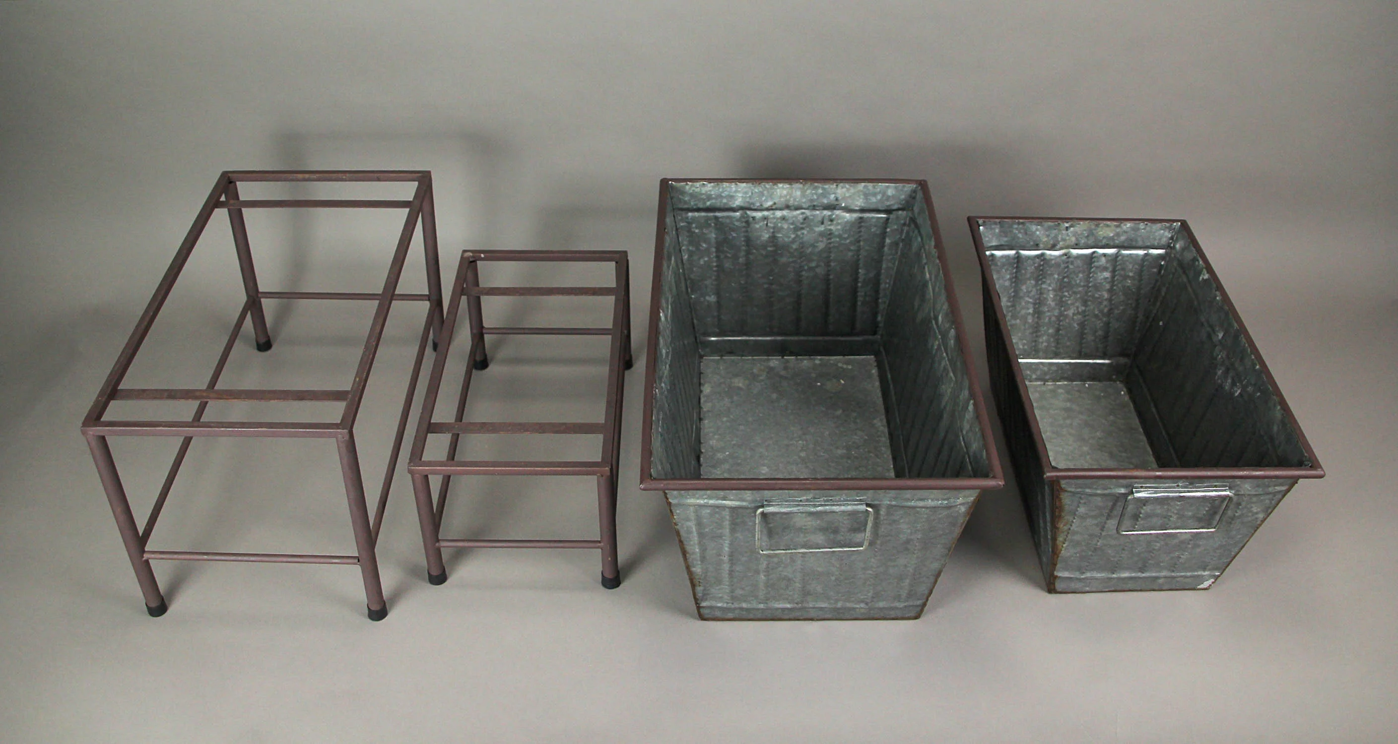 A&B Home Zeckos Galvanized Gray Metal Rectangle Tub Planters on Stand Set of 2