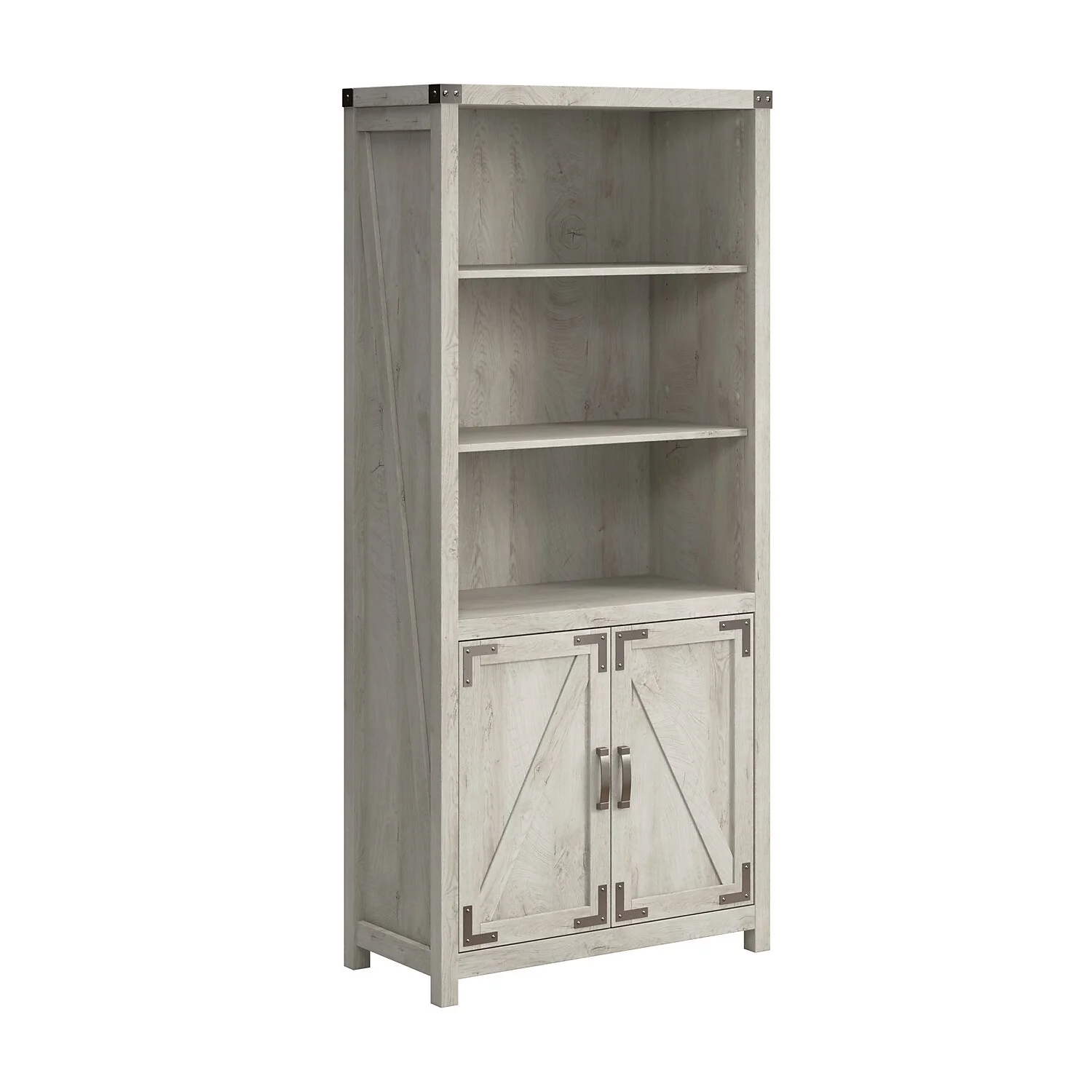 Bush Furniture Knoxville Tall 5 Shelf Bookcase with Doors in Cottage White
