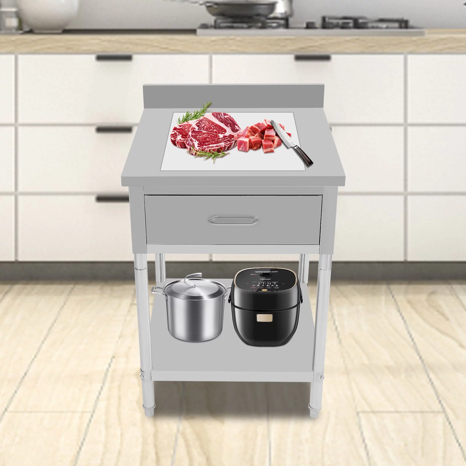 Wuzstar Commercial Worktable Workstation Stainless Steel Food Prep Worktable for Restaurant Hotel(24 x 24 Inch)