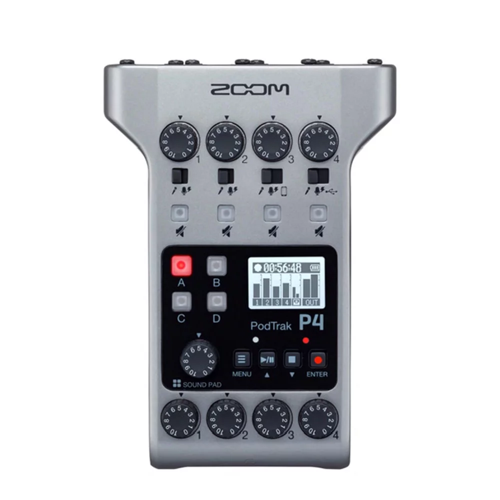 Zoom PodTrak P4 Portable Multitrack Podcast Recorder + 32GB Ultra SDHC Memory Card + 4x AA Batteries + Cleaning Cloth – Deluxe Podcasting Bundle