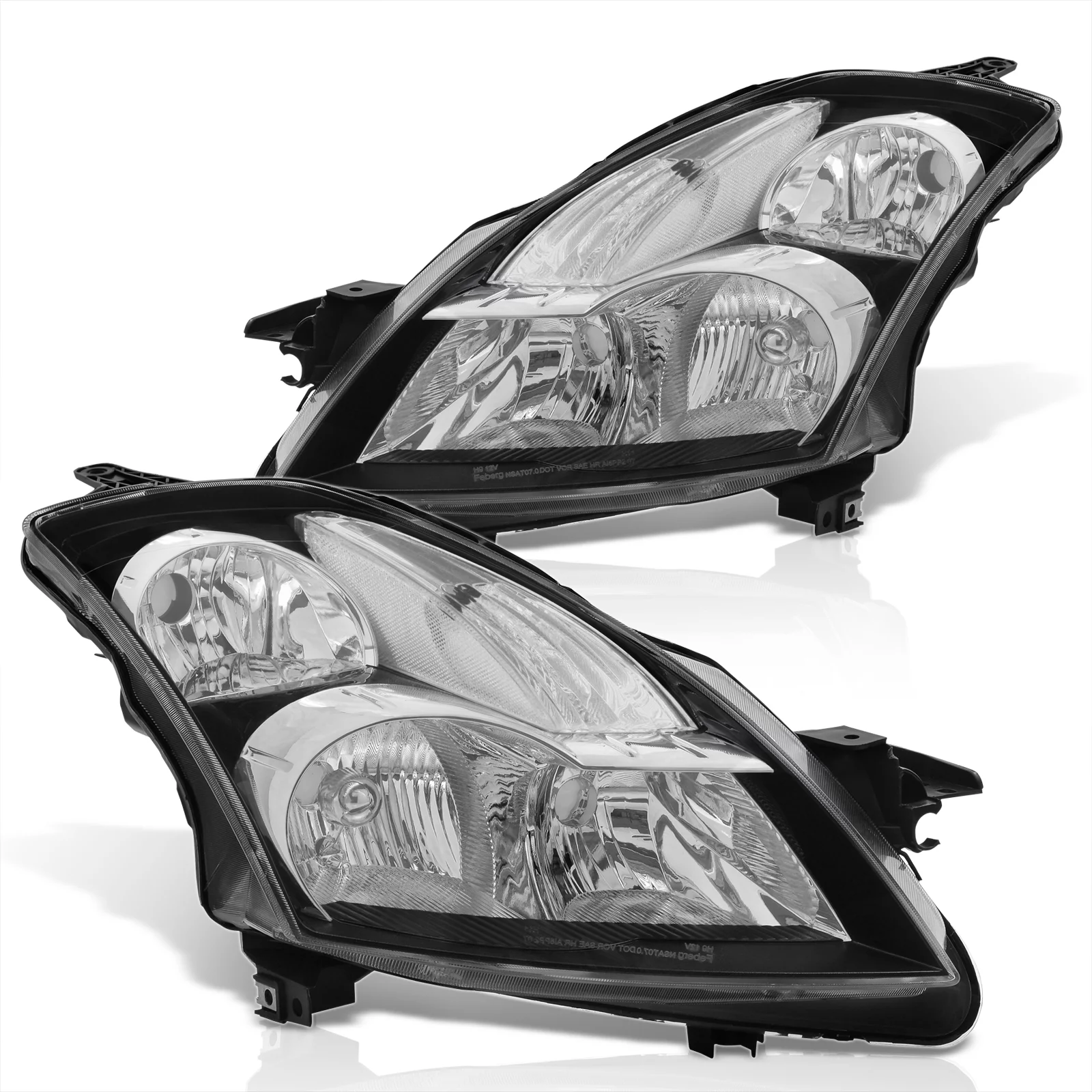 AJP Distributors Black Housing Clear Lens Reflector Signal Headlights Bumper Lights Driving Lamps Assembly Pair LH RH Compatible/Replacement For Nissan Altima L32 4-Door Sedan 2007 2008 2009 07 08 09