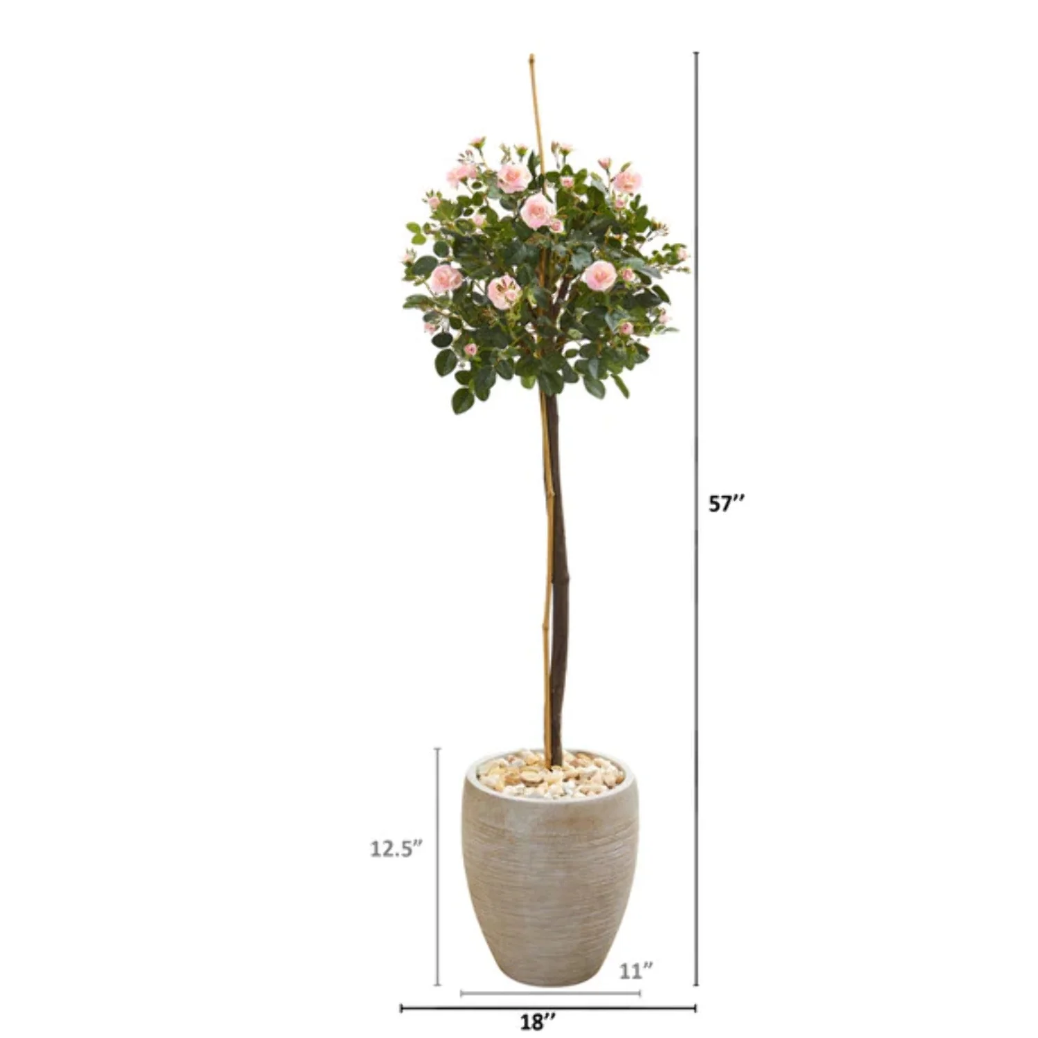 Nearly Natural 9975 57” Rose Topiary Artificial Tree in Sand Colored Planter