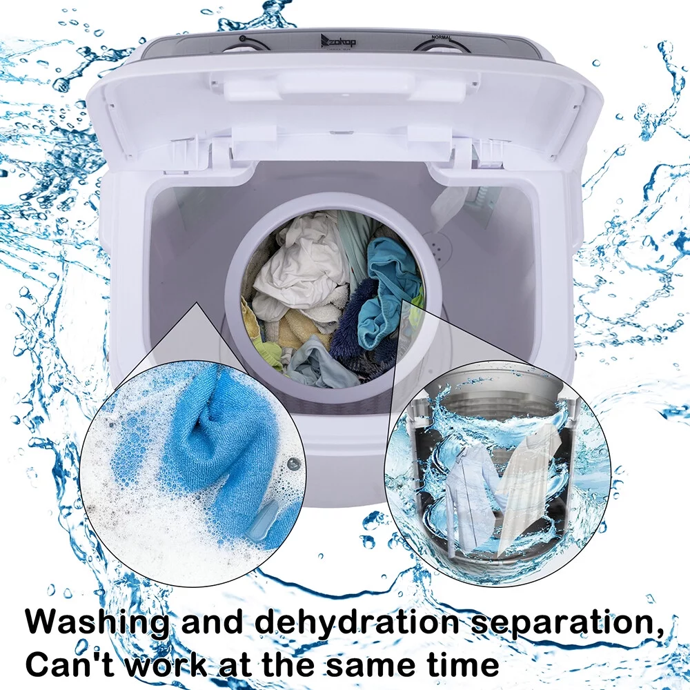 10lb Elution Integrated Semi-automatic Gray Cover Washing Machine,Compact Single Tub with Built-in Drain Pump