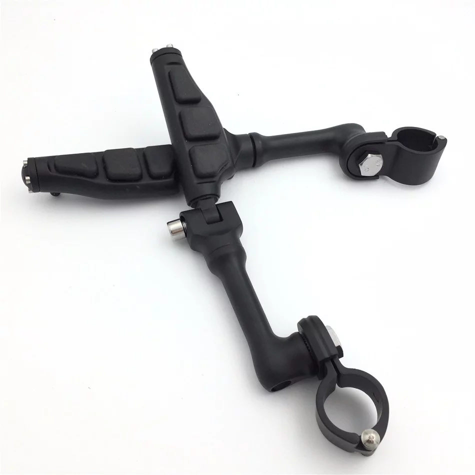 HTT-MOTOR Black Long Angled Adjustable Peg Mounting Kit Flat End Foot Peg For Honda GoldWing VTX1300 Shadow Valkyrie Triumph Rocket with 1 1/2 inch Front Engine Guard Frame Tube