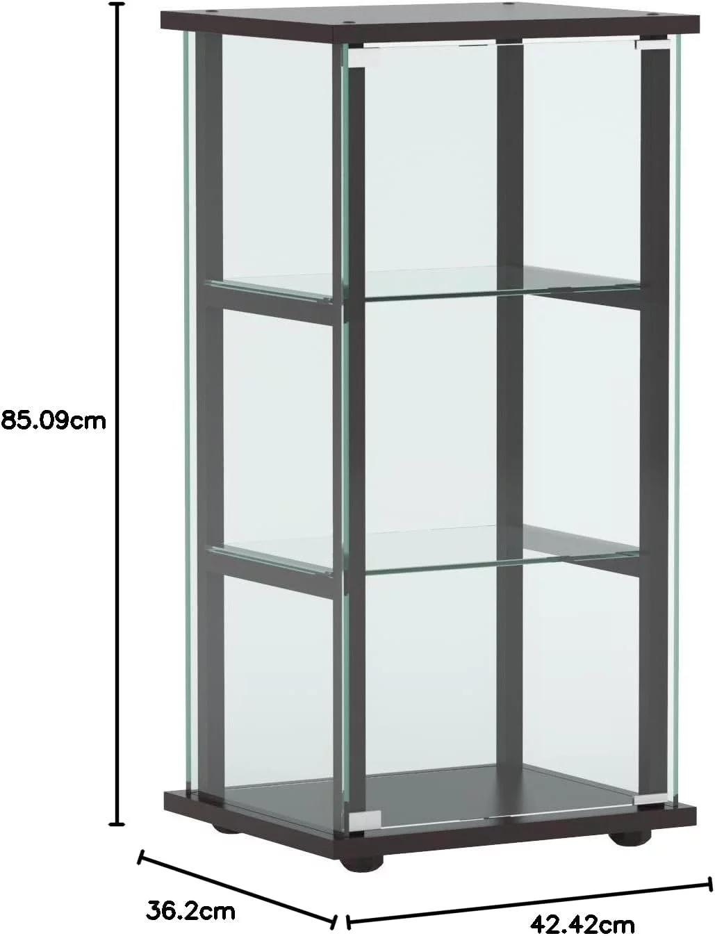 Furniture Modern 4 Shelf Curio Cabinet, Display Stand Clear Tempered Glass Black Wood Frame