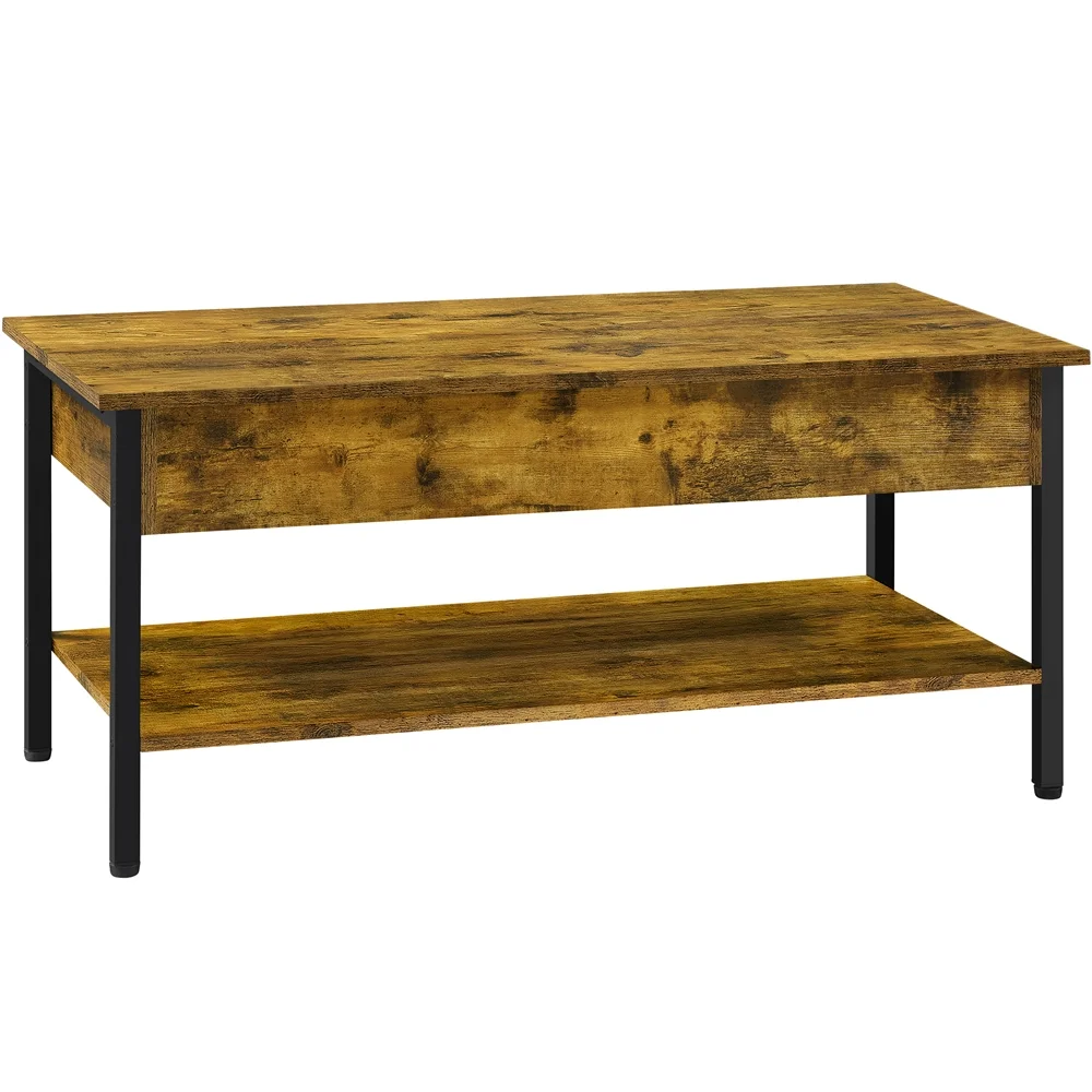 Topeakmart Large Wood Lift Top Coffee Table with Hidden Compartment, Rustic Brown