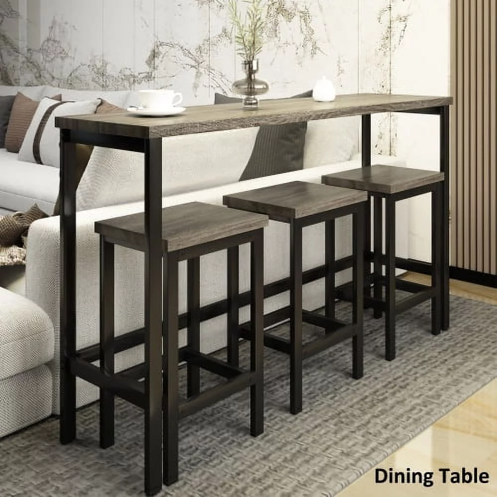 YLtoohoom TOPMAX Counter Height Extra Long Dining Table Set with 3 Stools Pub Kitchen Set  with Footrest  Gray