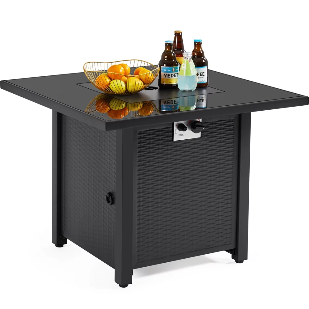 Topeakmart 30in Metal Fire Pit Table 50,000 BTU with Tempered Glass Tabletop, Glass Fire Stones & Water-resistant Cover, Propane