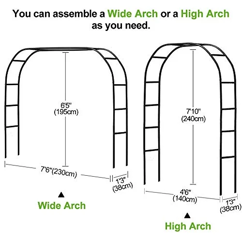 Metal Pergola Arbor,7.5 Feet Wide x 6.4 Feet High or 4.6 Feet Wide x 7.9 Feet High,Assemble Freely 2 Sizes,for Various Climbing Plant Wedding Garden Arch Bridal Party Decoration Wide Arbor