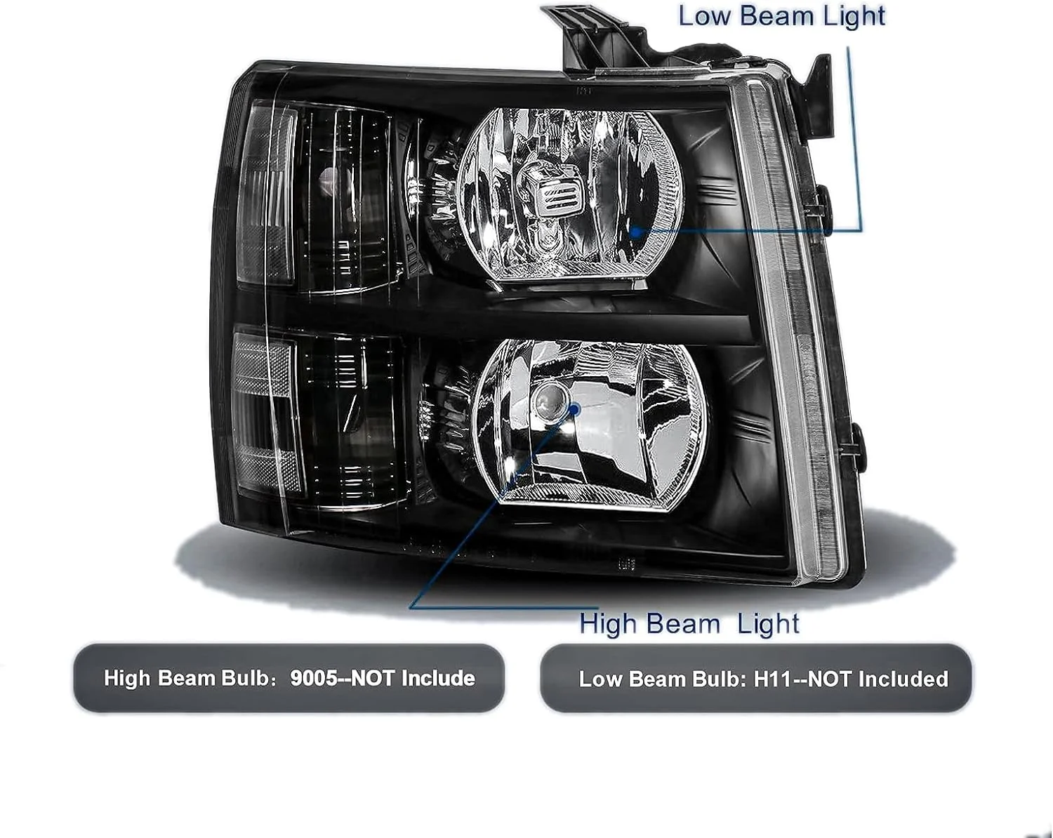 Black Housing Headlight Assembly compatibel with 2007-2013 Chevy Silverado 1500, 07-14 Silverado 2500HD 3500 Headlights Headlamp Replacement Pair, Clear Side
