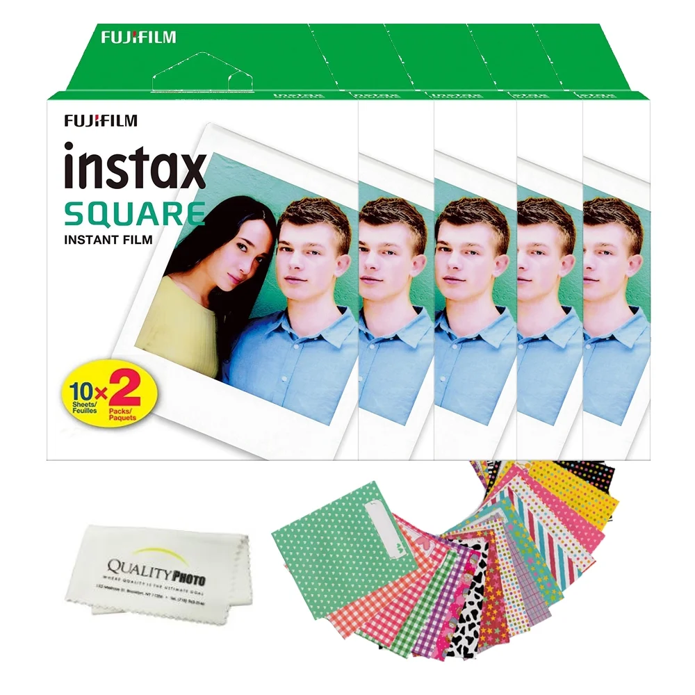 Fujifilm Instax Square Instant Film and Stickers for The Fujifilm instax Square Instant Camera + Quality Photo Microfiber Cloth. 100 Films