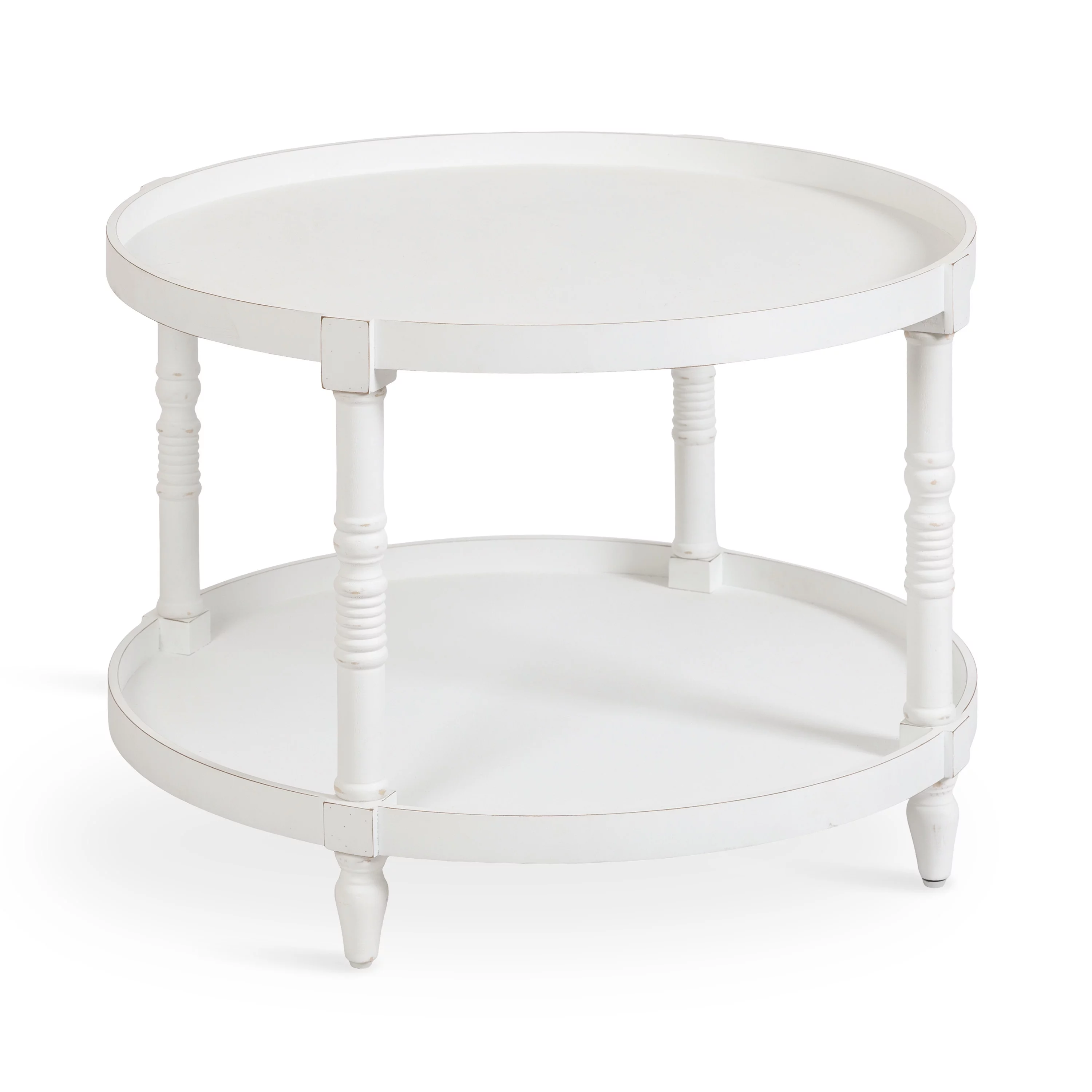 Kate and Laurel Bellport Tiered Round Coffee Table, 29 x 29 x 21, White, Traditional Two-Tier Circle Living Room Table with Storage and Resilient Wood Construction