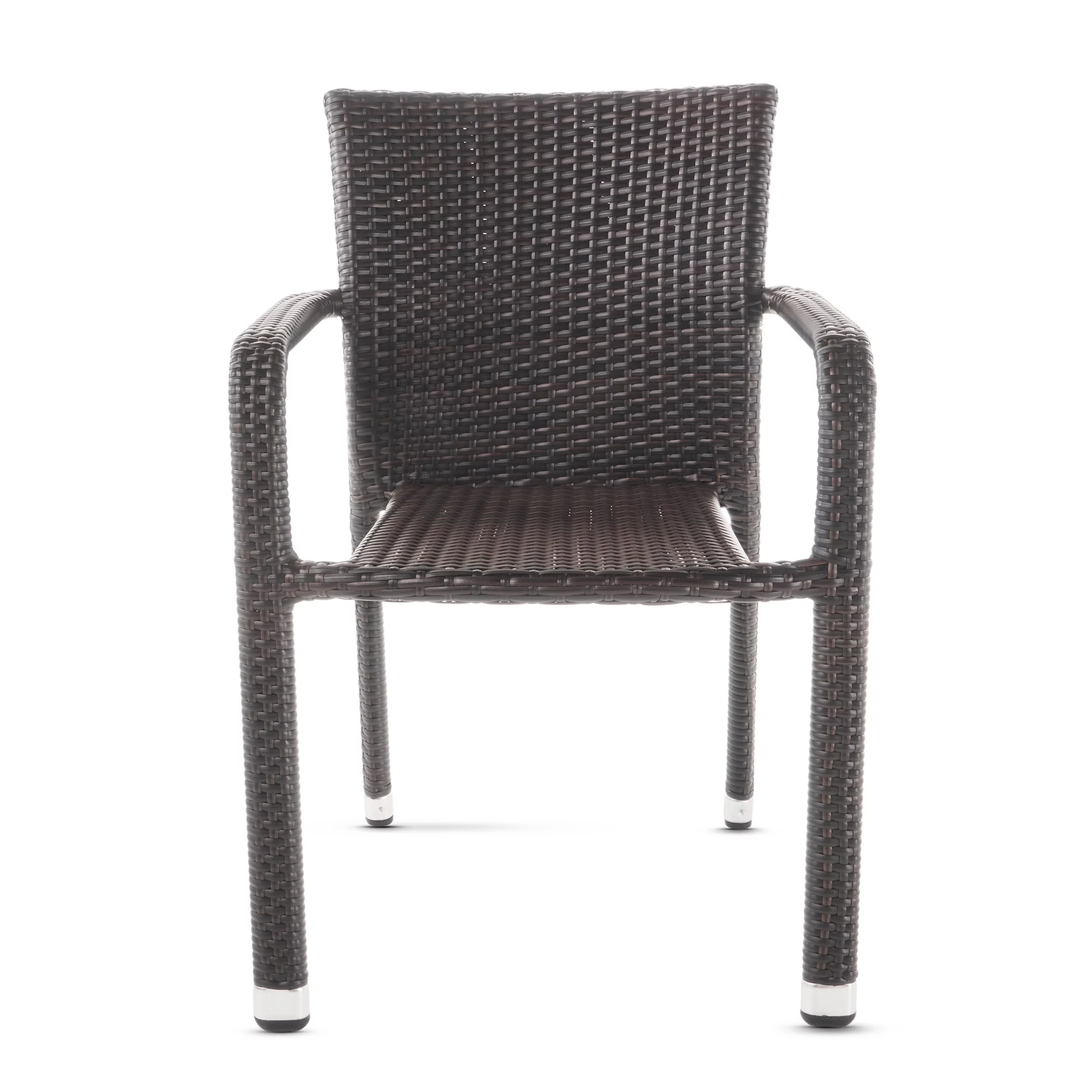 GDF Studio Dylan Outdoor Wicker Armed Stack Chairs with an Aluminum Frame, Set of 2, Multibrown