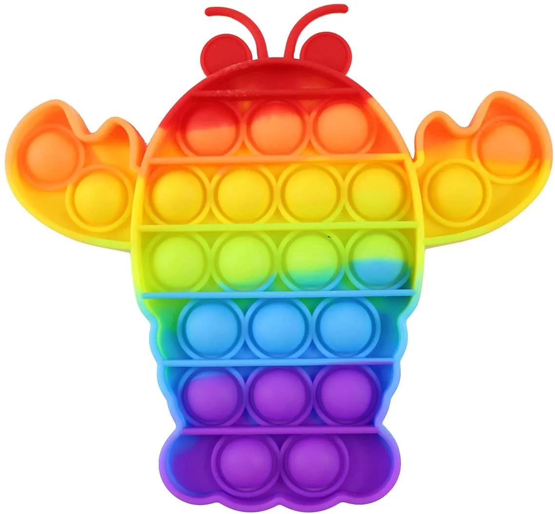 Rainbow Lobster Bubble Pop Fidget Toy - Ocean Sea Animal Silicone Push Poke Bubble Wrap Fidget Toy - Pop the Bubbles Down Then Flip it over and Do it Again - Sensory Stress Toy OT