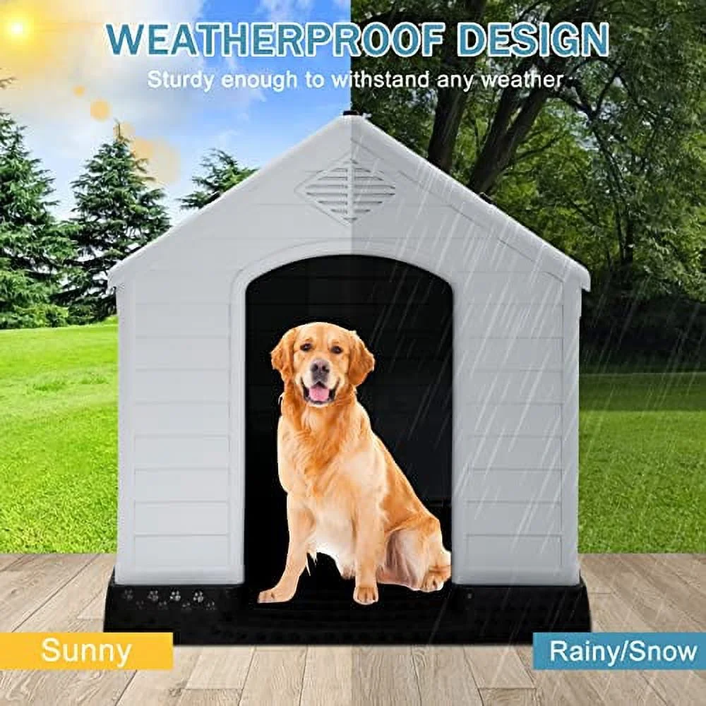 XXL Dog House for Small Medium Large Dogs Indoor Outdoor Plastic Pet Dog House w/Air Vents and Elevated Floor Waterproof Ventilate Dog House Puppy Shelter Kennel Doghouse House for Outside Large Dog