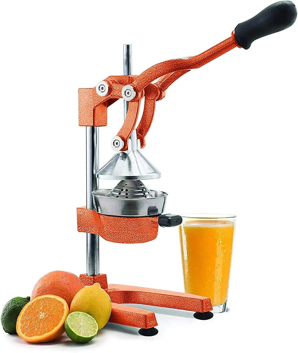 Hand Press Manual Citrus Juicer, Commercial Grade Juice Squeezer for Oranges, Lemons, Limes, Grapefruits and More, Stainless Steel and Cast Iron, Non-skid Suction Cup Base, 15-inch, Black