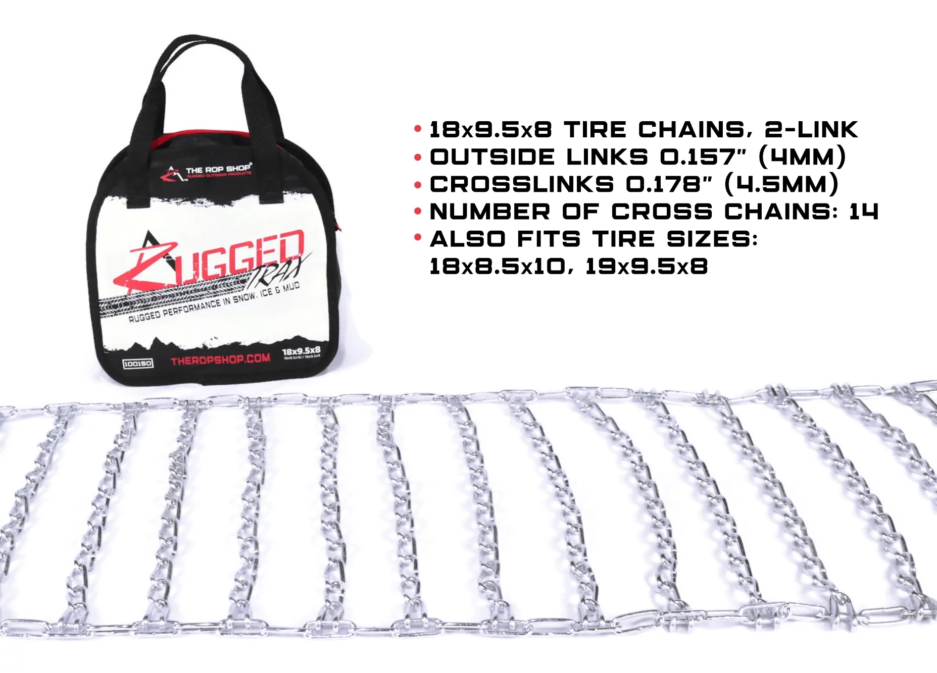 The ROP Shop | 2 Link Tire Chains & Tensioners for John Deere Riding Mower With 19x9.5x8 Tires