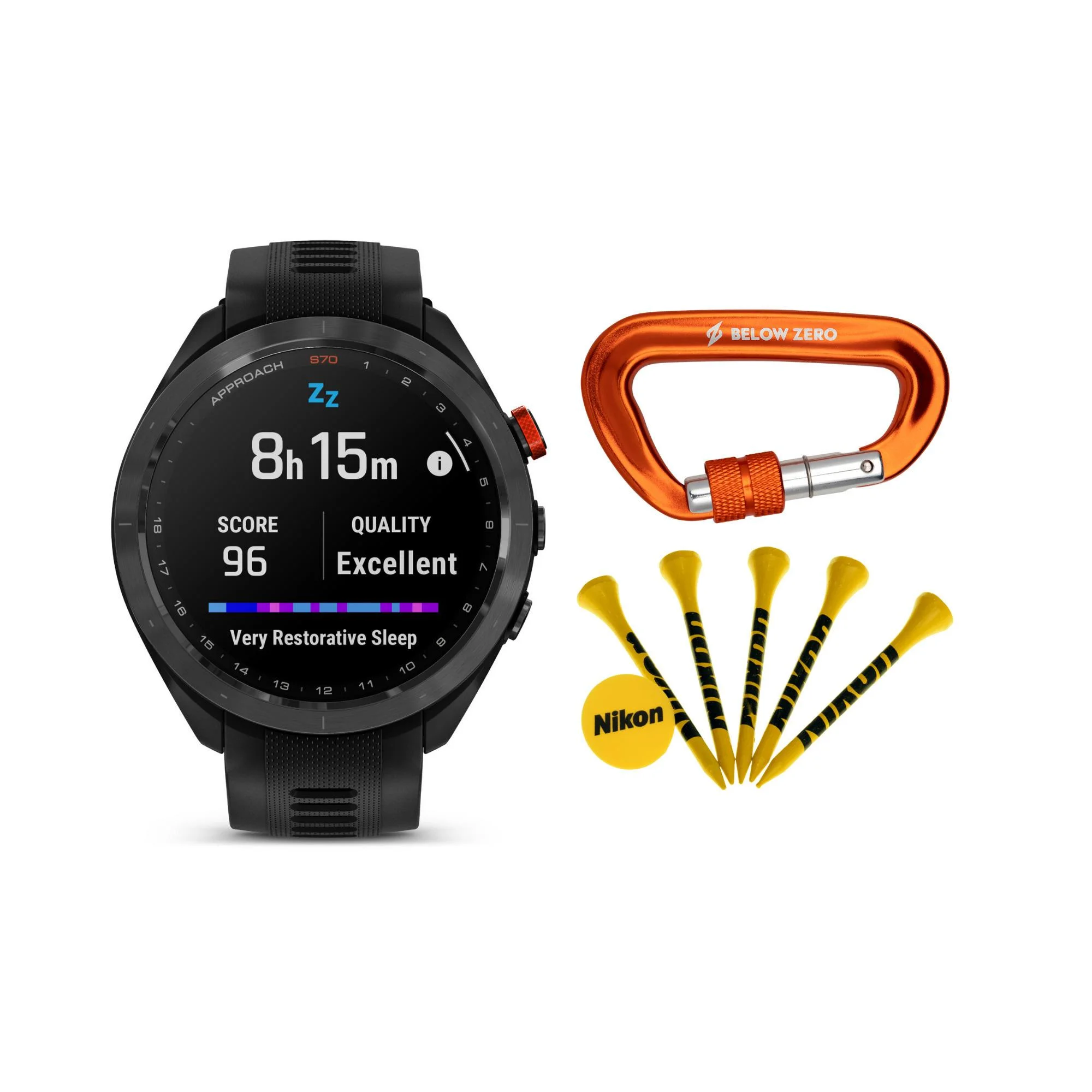 Garmin Approach S70 Premium GPS Golf Watch Bundle with Golf Tee and Carabiner
