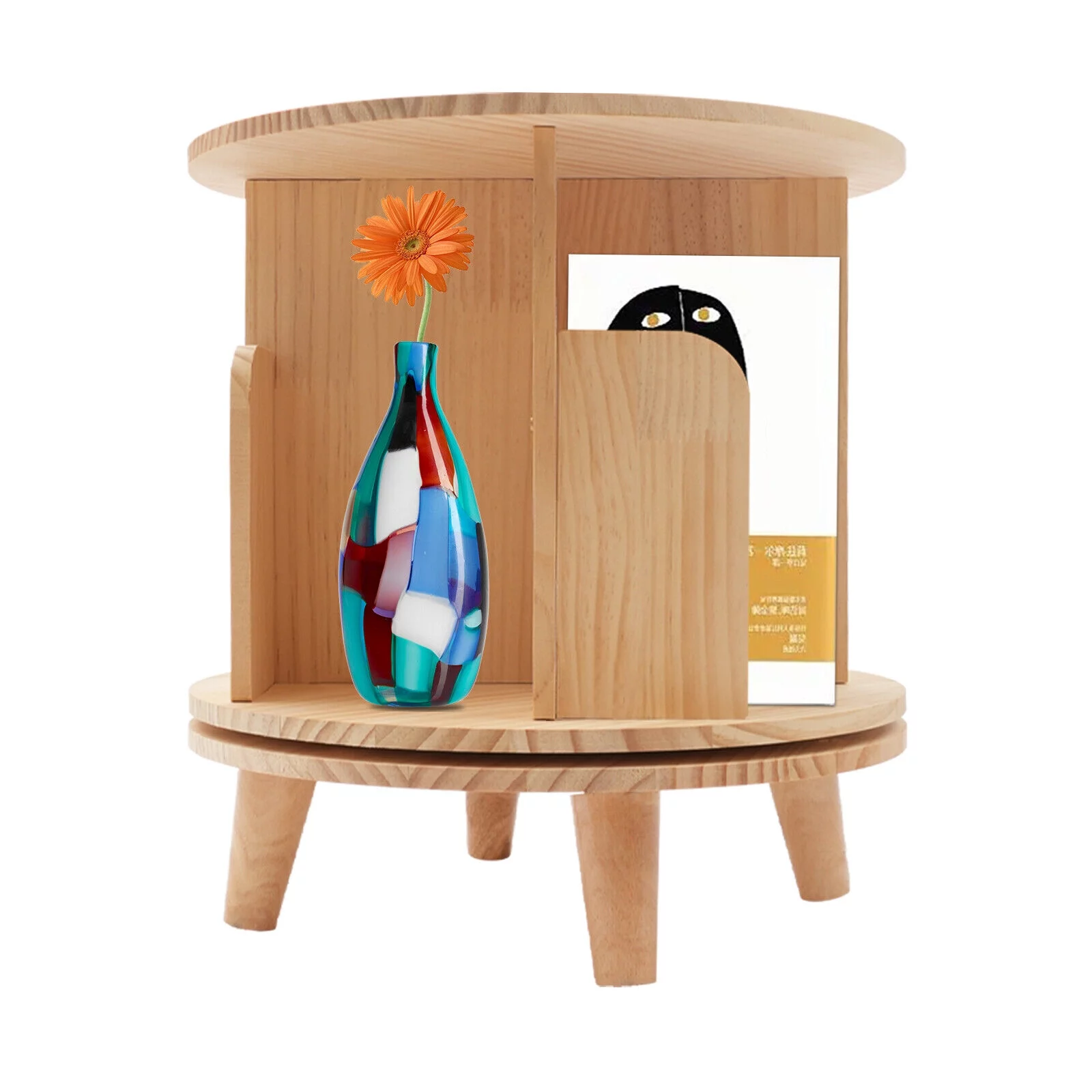 MIDUO 1 Layer Floor-Standing Storage Holder 360 Rotating Bookshelf Freestanding Display Rack Stand