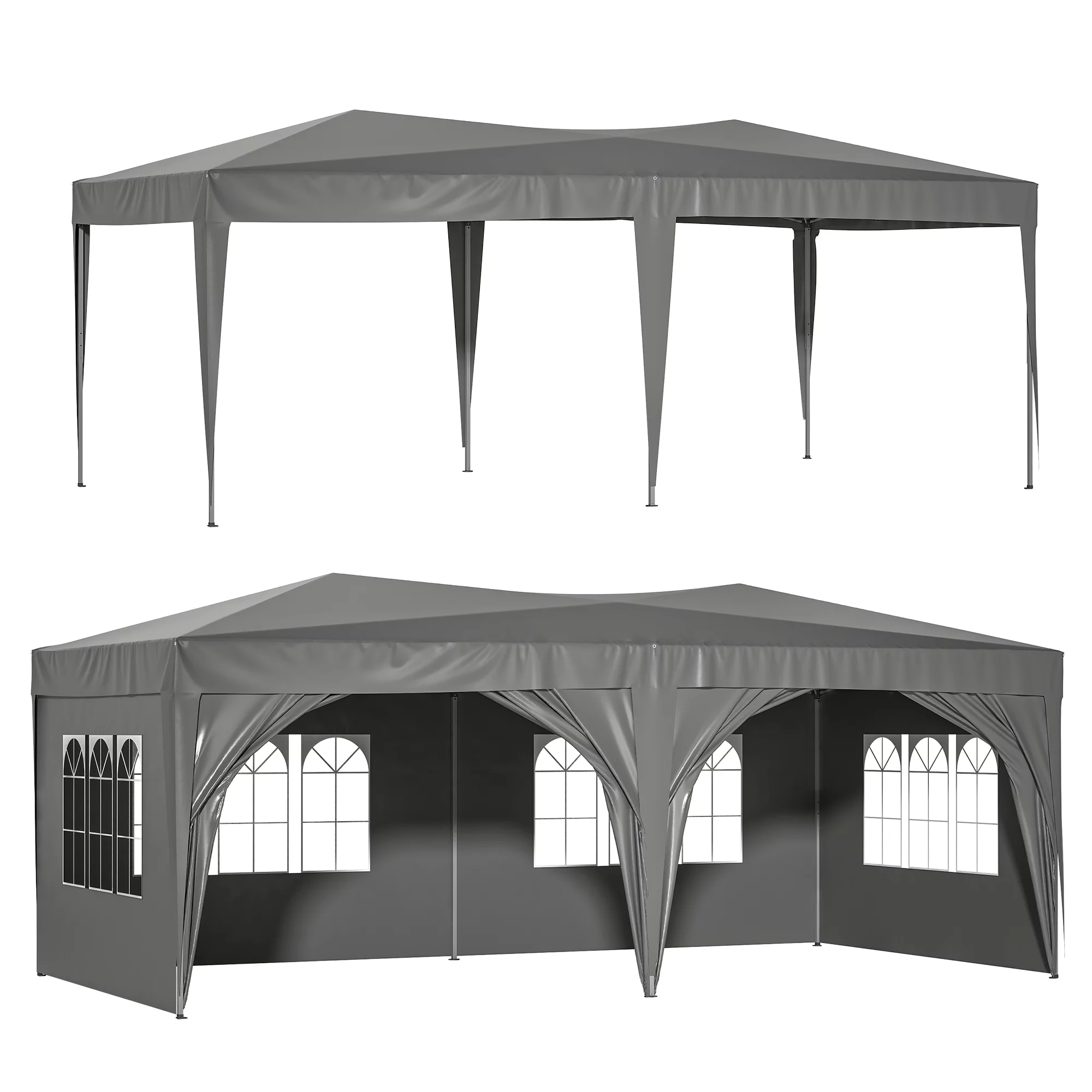 Al Fresco 10 x 20 FT Ez Pop Up Outdoor Party Tent, Heavy Duty Canopy with 6 Removable Sidewalls and Carry Bag, Waterproof BBQ Backyard Gazebo, Gray