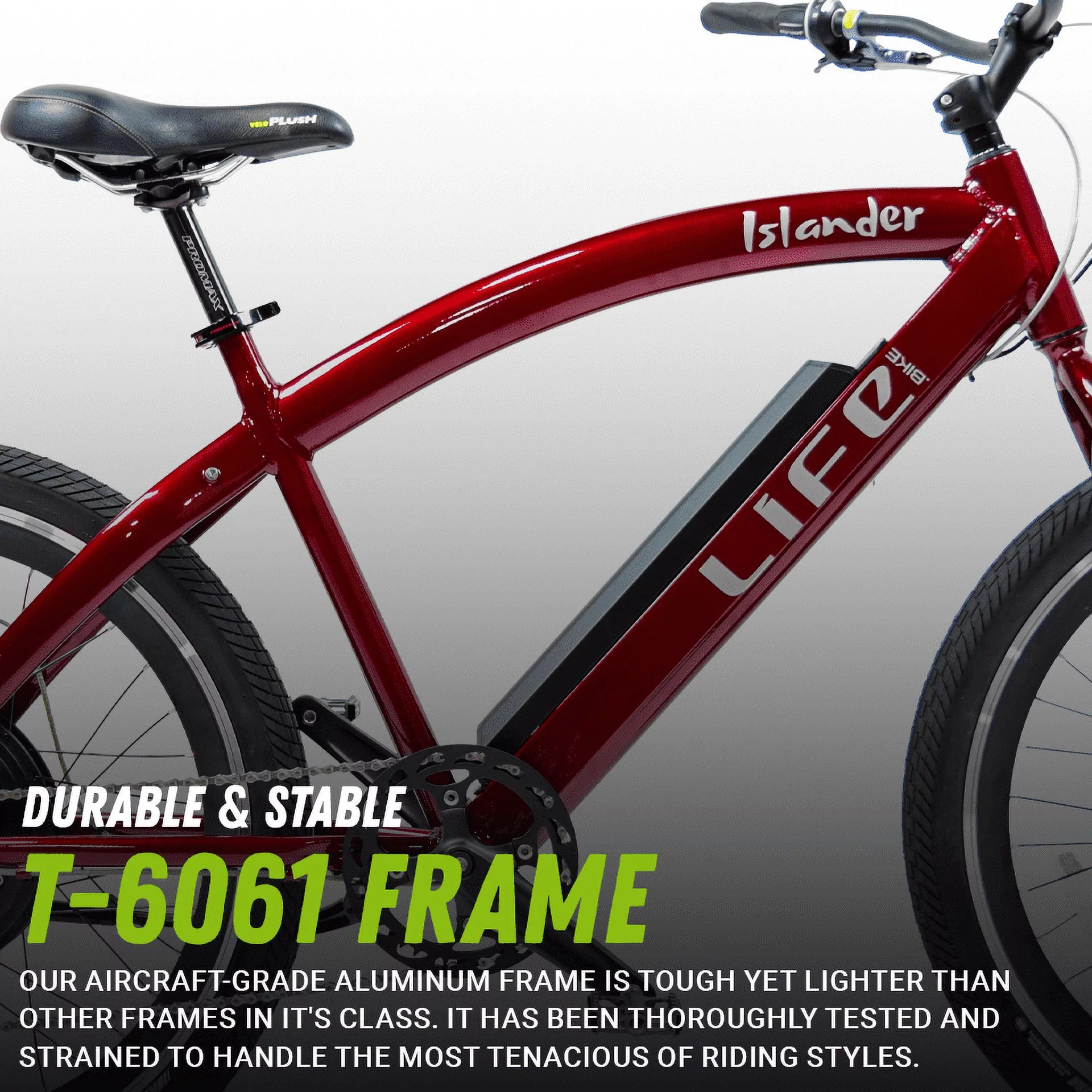 Islander 400 Beach Cruiser Electric Bike - Life EV All-Around Bicycle Burgundy Metallic Color 26