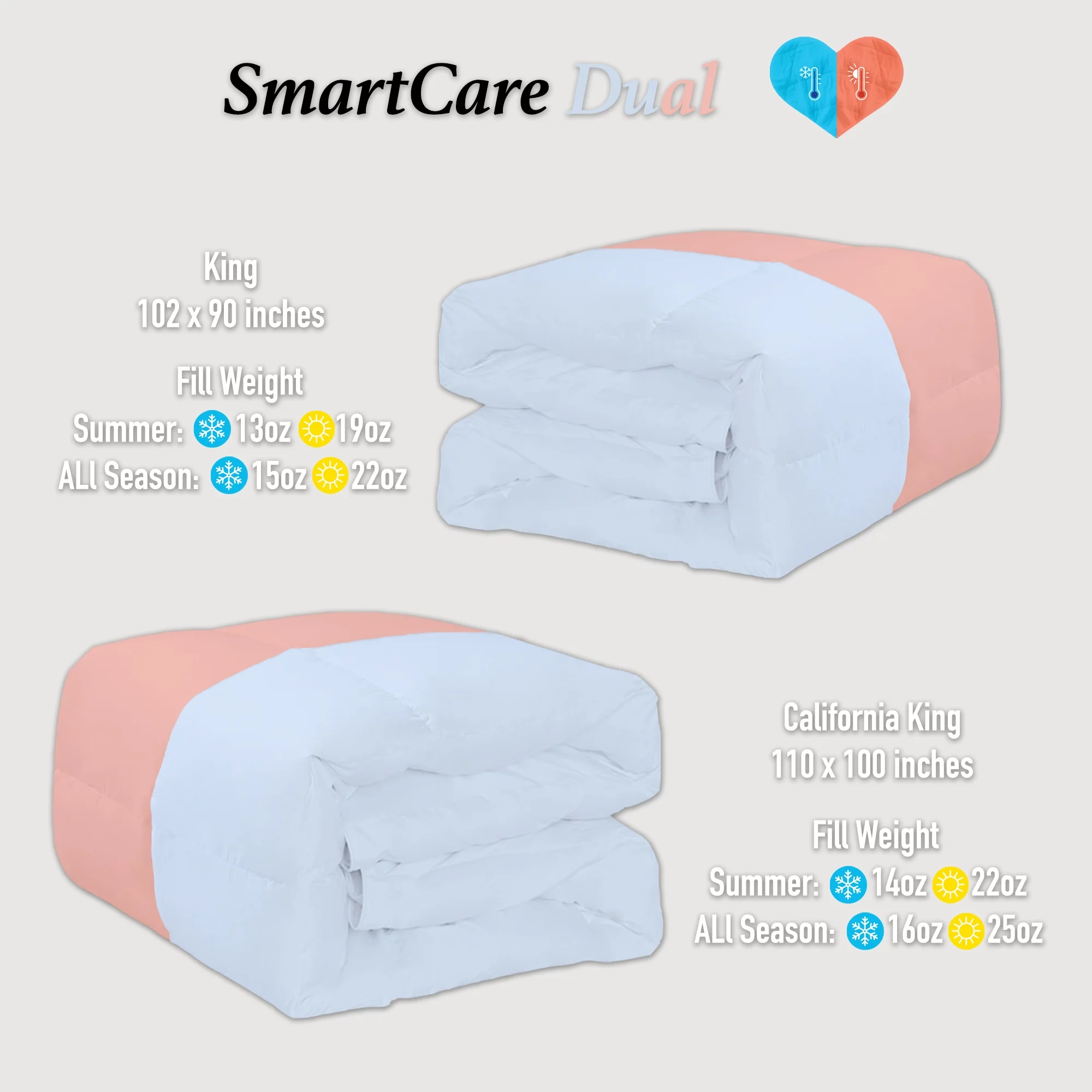 Highland Feather Dual Warmth 600 Loft White Goose Down Duvet 500TC Pure Cotton Casing SmartCare