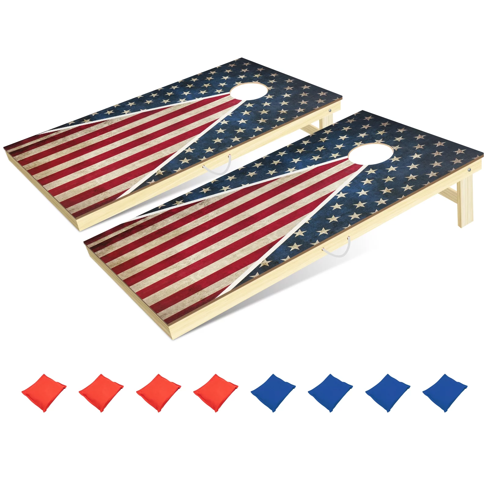 Cornhole Set, 4'x 2' Cornhole Boards Games Set, Solid Wood Corn Holes Outdoor Game, Corn Hole Game Set With Bags Regulation Size Includes 2 Boards, 8 Beans Bags , Perfect for Lawn