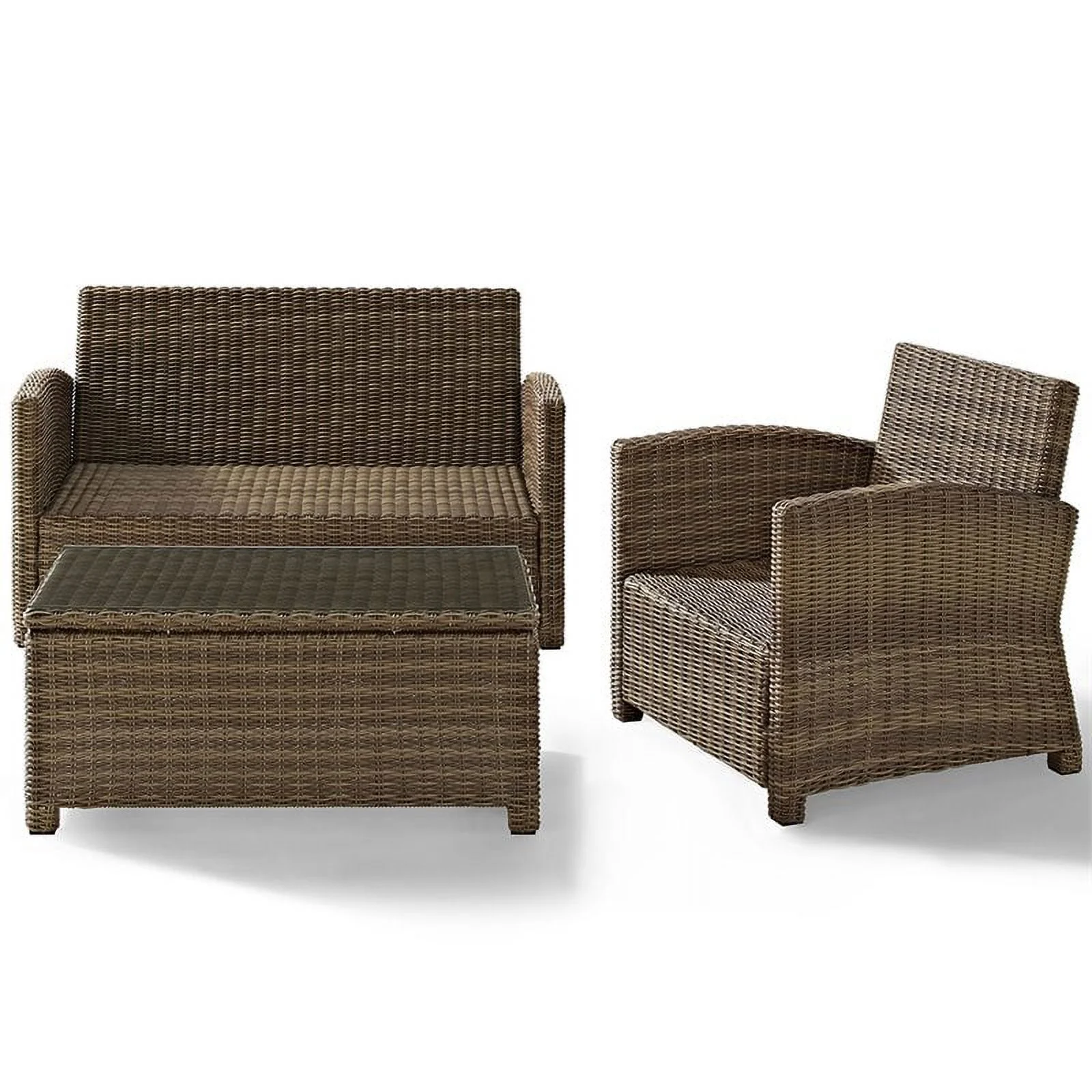 Afuera Living 3 Piece Wicker Patio Sofa Set in Brown and Sand