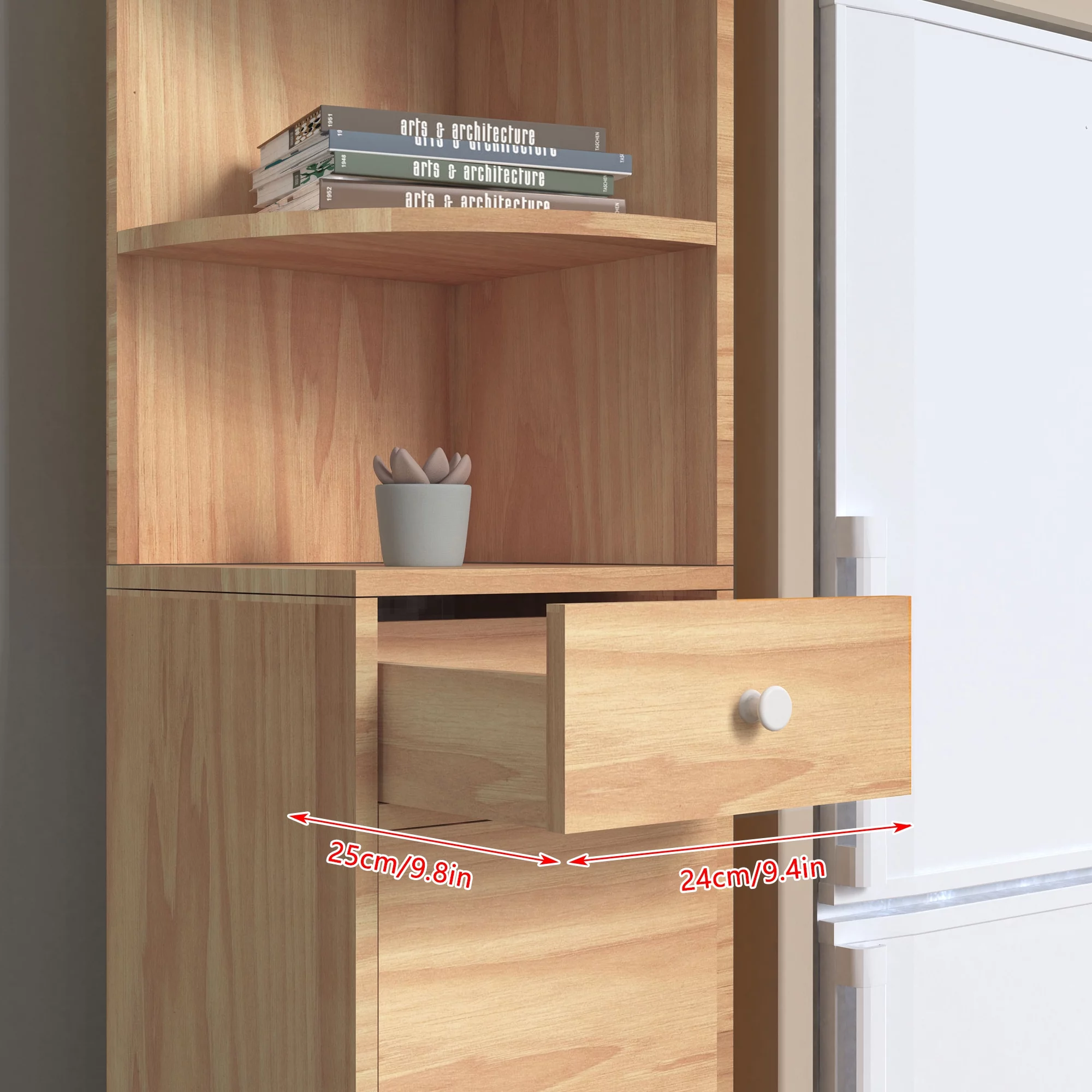 Ansley&HosHo 4 Tier Open Storage Book Shelves and Bookcase Wood Bookshelves Free Standing Drawer Door Display Rack for Bedroom, Living Room, Home Office,Wood