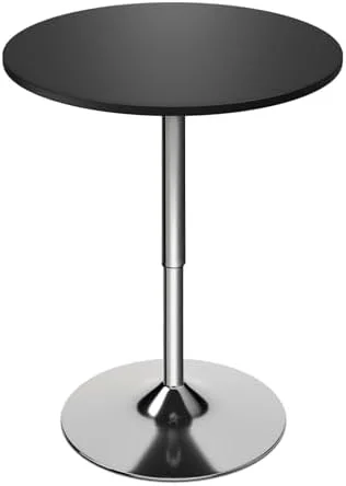 WTYNKAE 23.5'' Round Adjustable Height Wood  Pub Table Adjustable Range 27.5"-36" Living Room Dining Room  Cocktail Table (White Black)