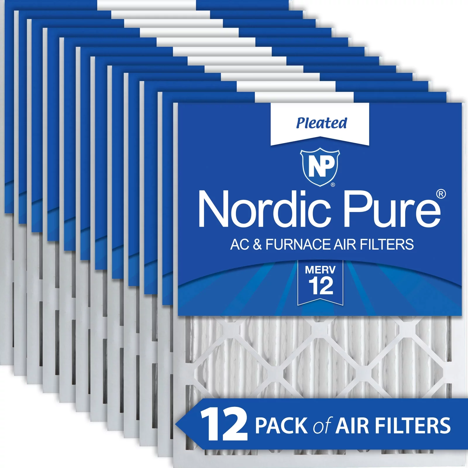 Nordic Pure 20x20x2 Pleated MERV 12 Air Filters 12 Pack