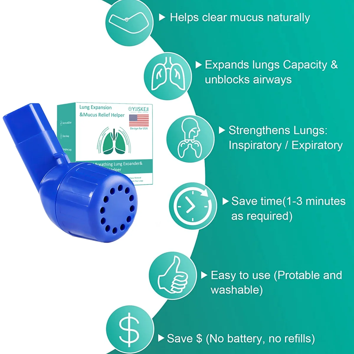 Lung Exerciser, Breathing Exercise Device for Lungs, Mucus Clearance and Lung Expansion Device,Valve Mucus Removal Device.(Blue)