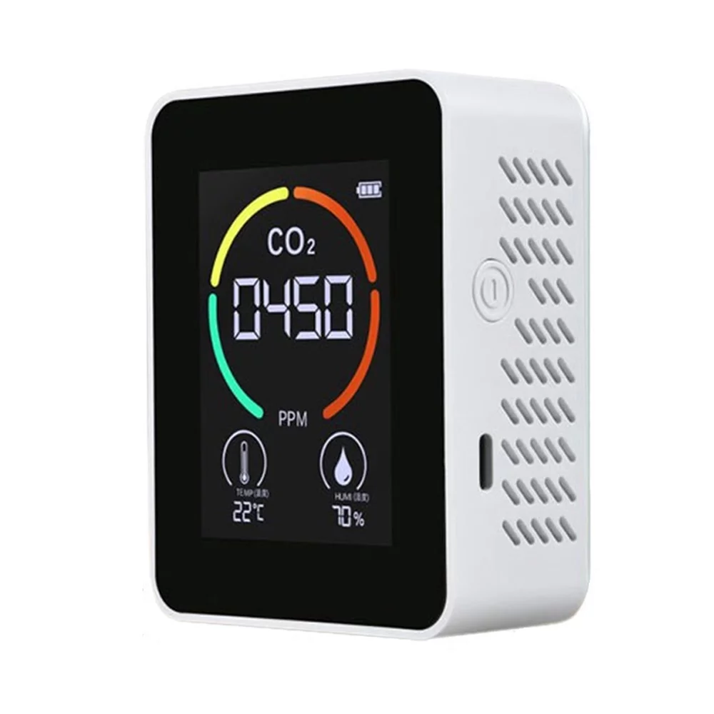 Carevas Infrared Air Quality Monitor CO2 Carbon Dioxide Humidity Meter Built-in 1200mAh Rechargeable Battery