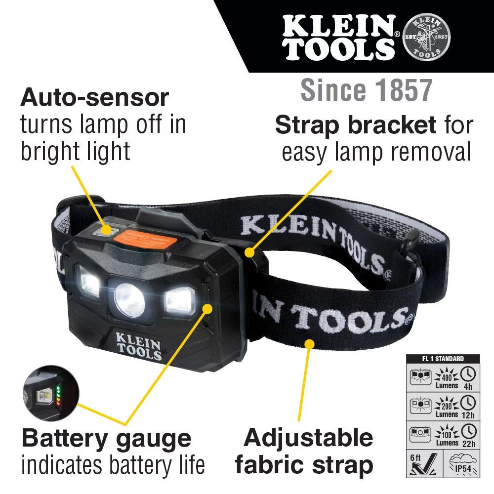 Klein Tools 56048 400 Lumens Rechargeable Headlamp with Fabric Strap